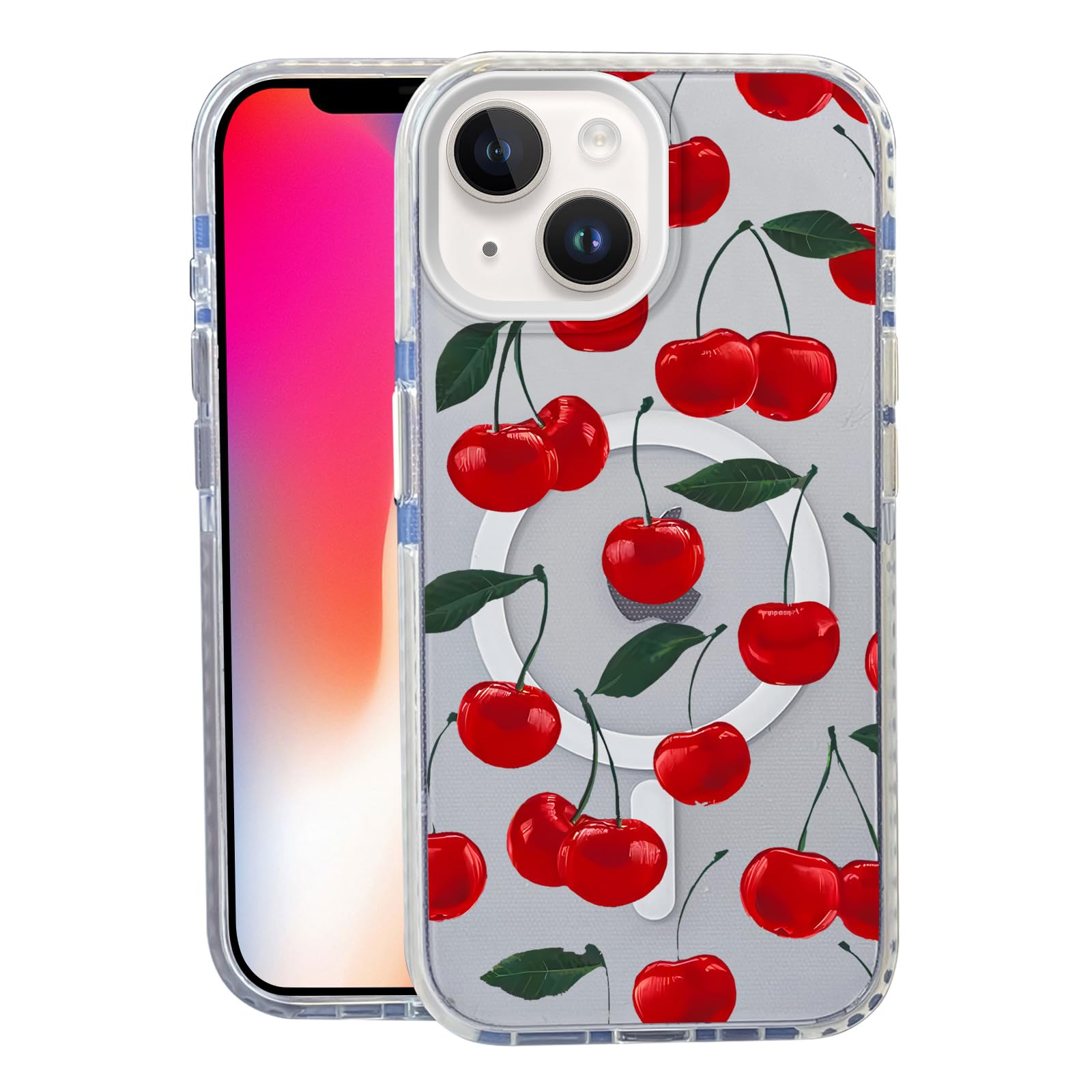 Nimeey Leaf Cherry for iPhone 14 Case, MagSafe Compatible,Matte Soft Slim Shockproof Cover,Anti-Fingerprint,Anti-Yellowing,Anti-