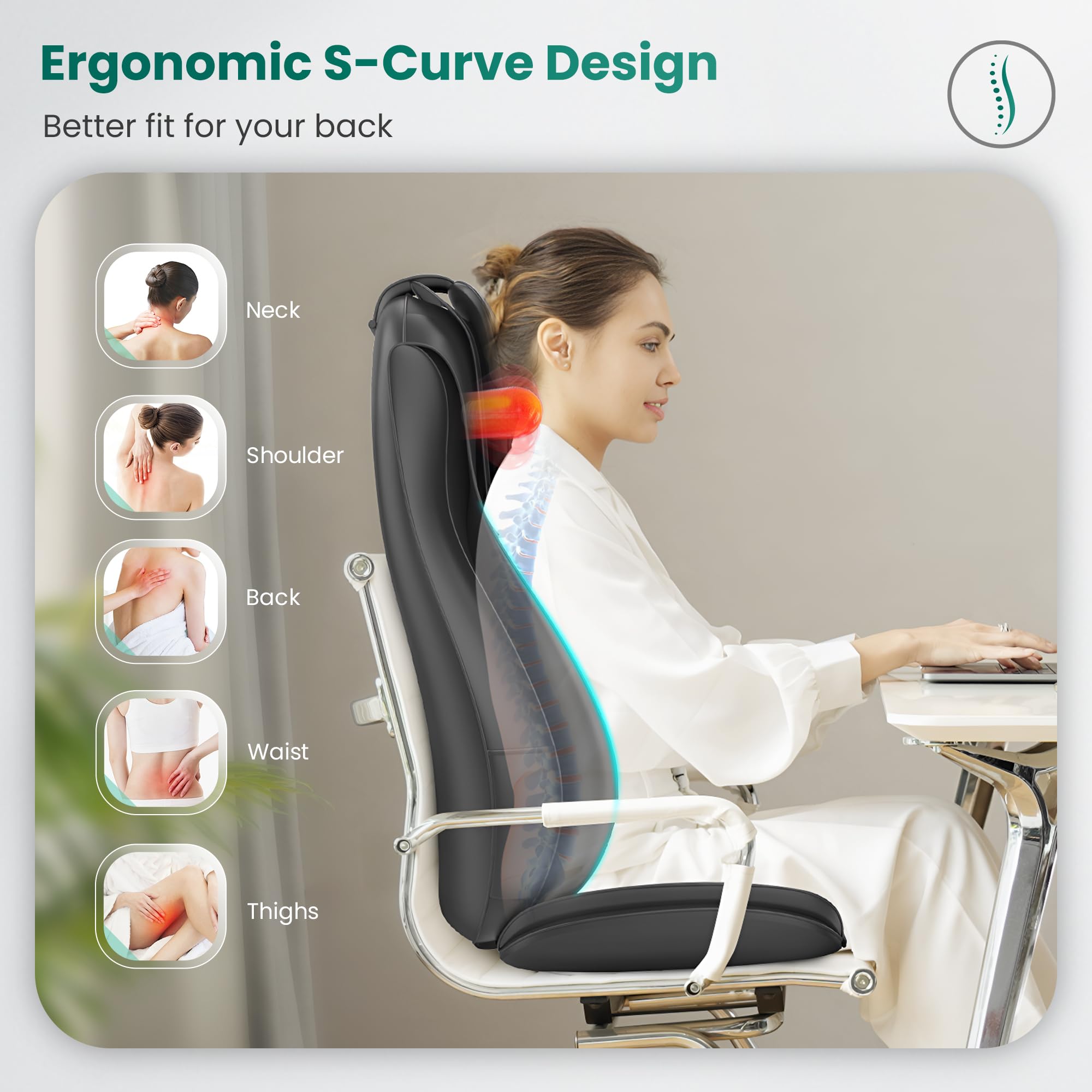 Snailax Shiatsu Neck Back Massager With Heat, Massage Chair Pad With Compression, Full Body Chair Seat Massager For Neck, Back A