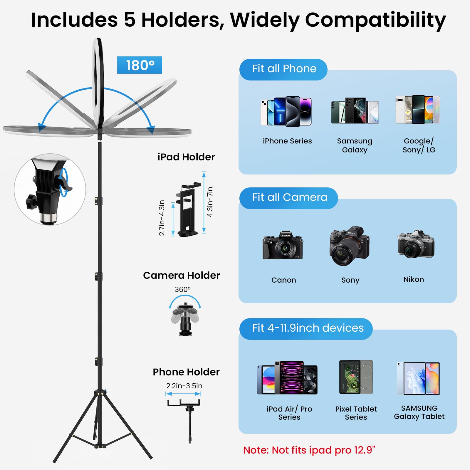 22'' Ring Light With 75'' Tripod Stand, Led Display/2 Usb Ports/6500K Dimmable Ring Light For Ipad Phone Holder For Tattoo Lash