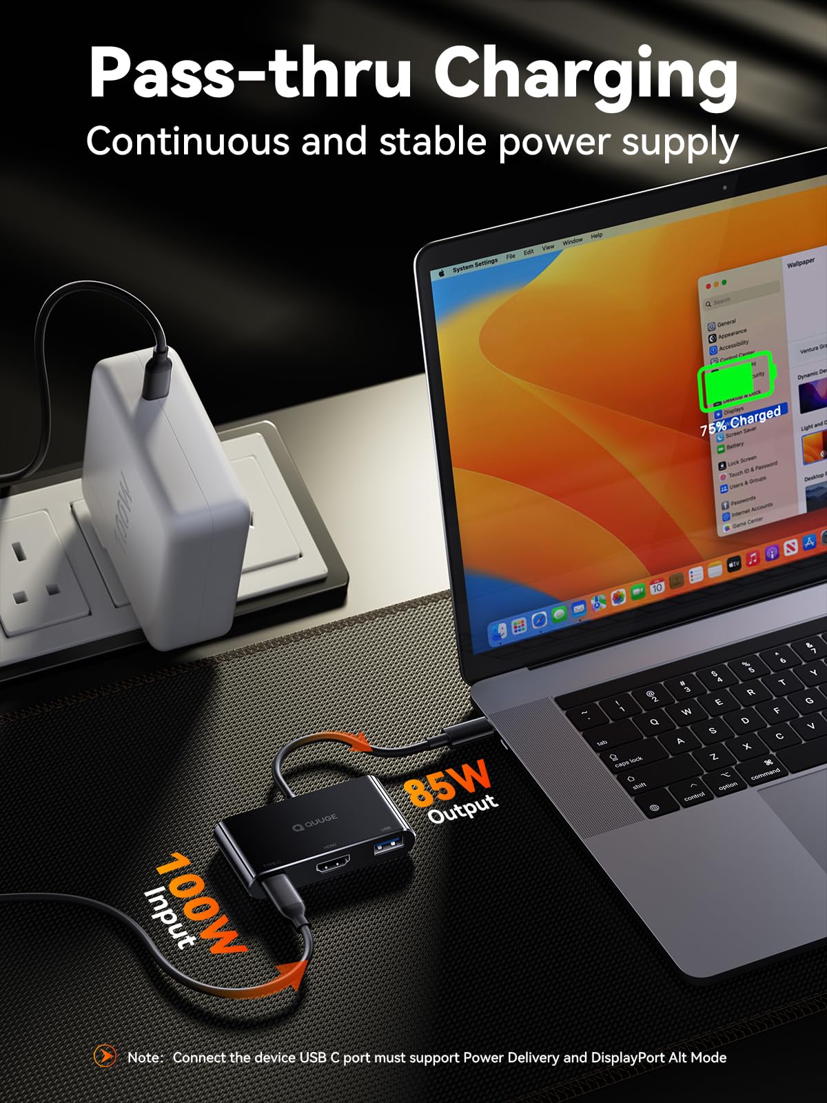 Quuge Usb C To Hdmi Adapter, 3 In 1 Usb C Hub With 4K Hdmi, 100W Power Delivery, Usb 3.0 Data Port,Usb C Digital Av Multiport Ad
