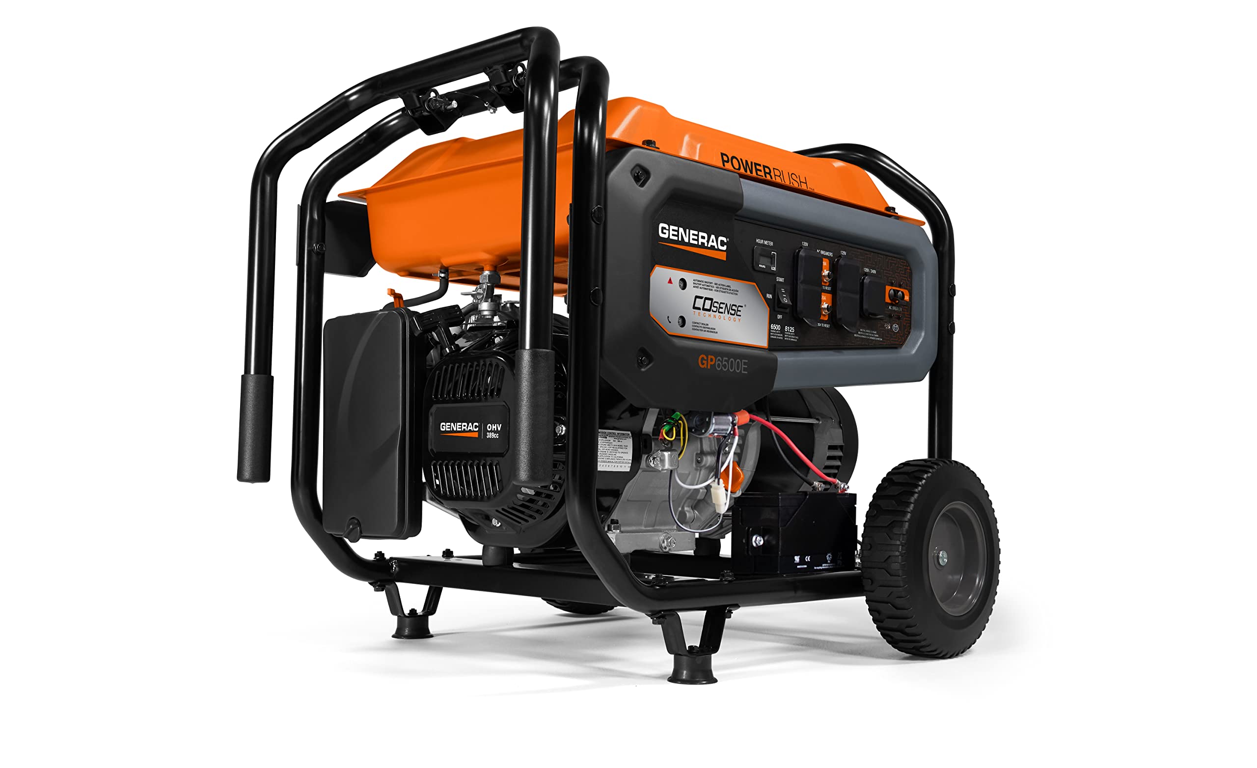 Generac 7713 Gp6500E 6,500 Watt Gas Powered Portable Generator   Electric Start   Cosense & Powerrush Advanced Technology   Reli