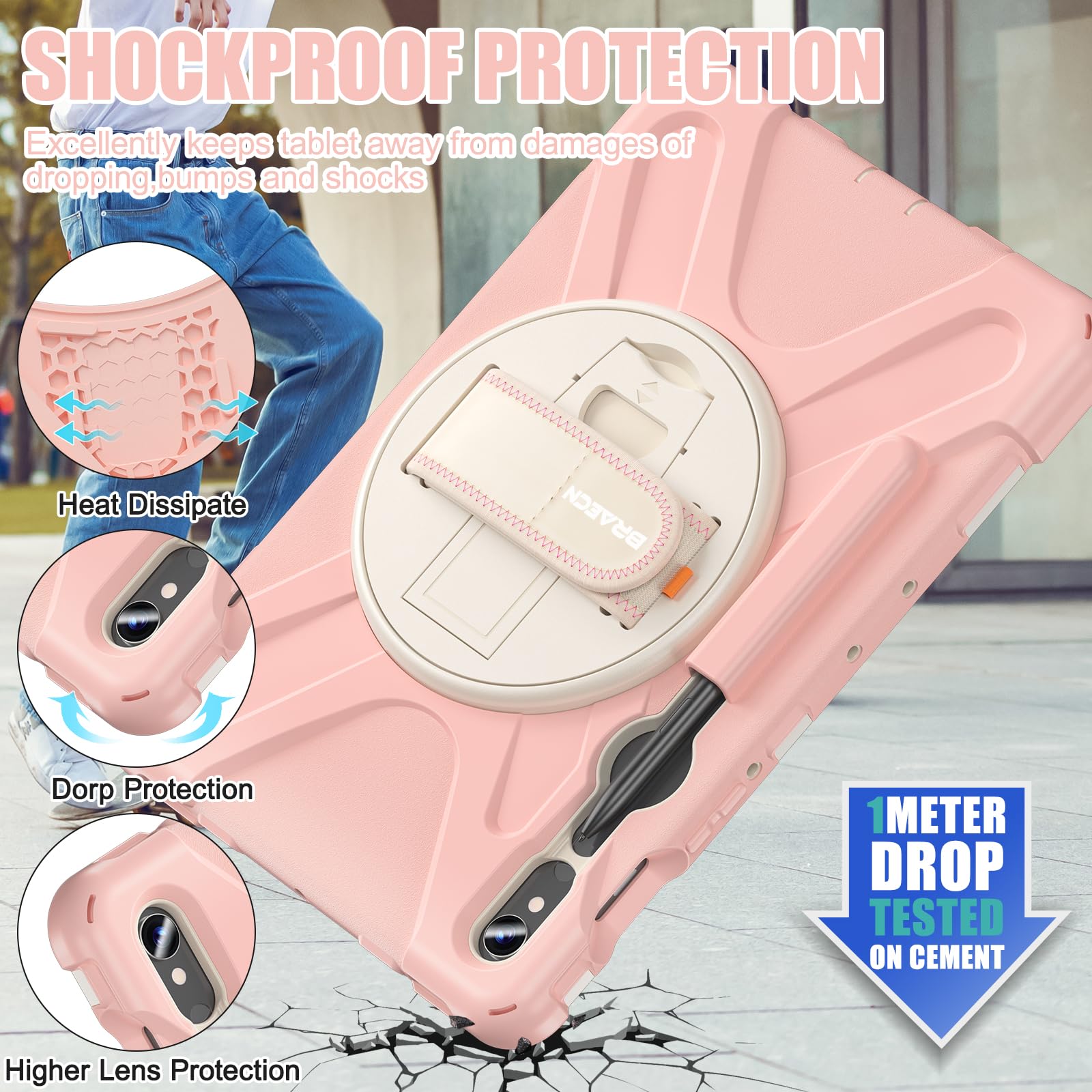 Braecnstock For Samsung Galaxy Tab S9 Fe/ S9/ S8/ S7 5G Tablet Case 10.9''/11'' 2023/2022/2020 Shockproof Protective Tab S9 Fe/S