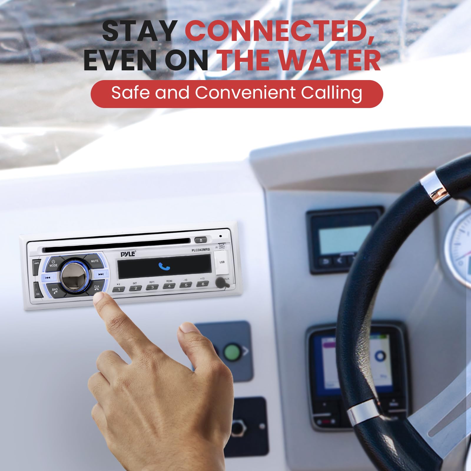 Pyle Boat Bluetooth Marine Stereo Receiver   Marine Head Unit Din Single Stereo Speaker Receiver   Wireless Music Streaming/Hand