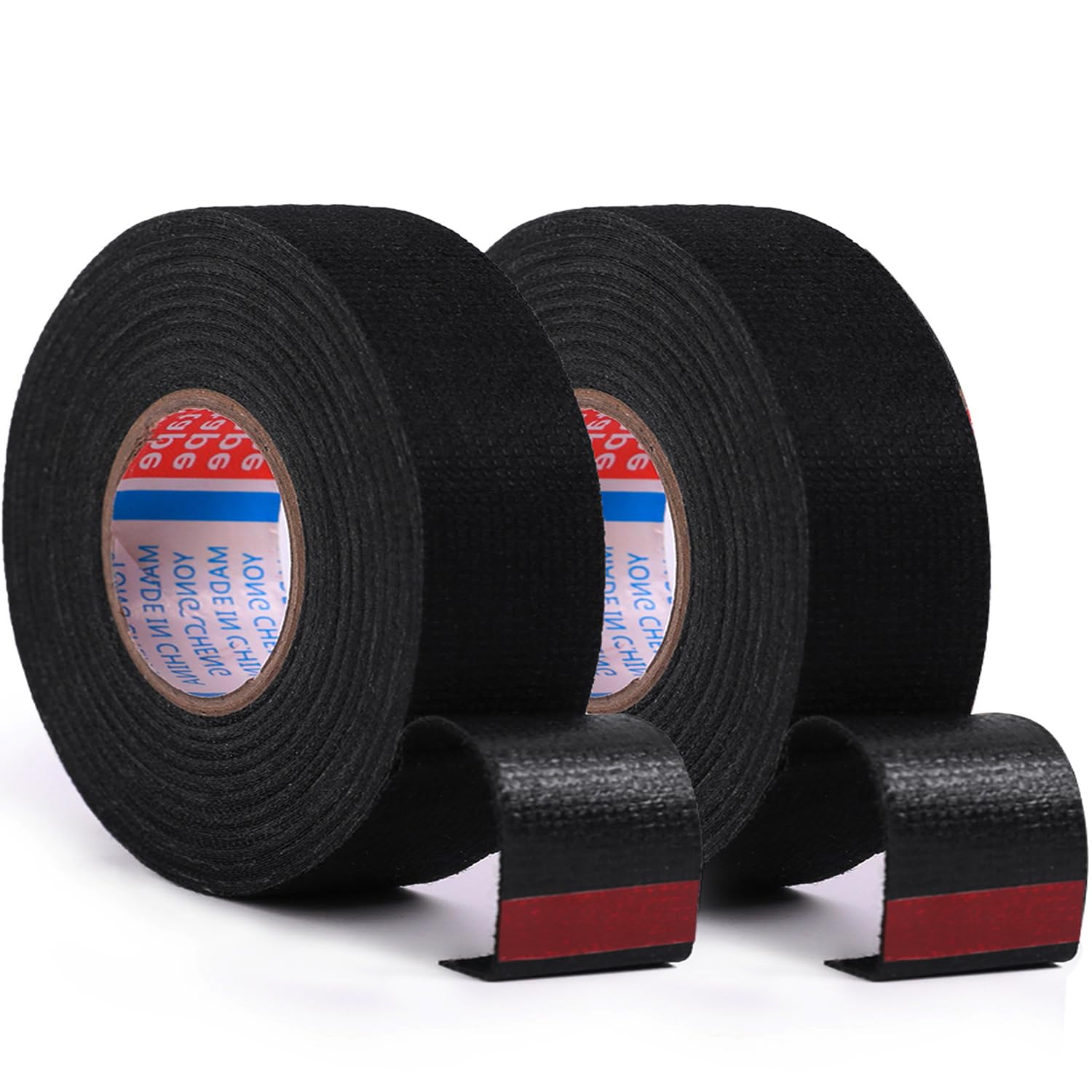 Zzjmch 2 Rolls Black Wire Harness Cloth Tape, Speaker Wiring Harness Cloth Tape, For Automobile Electrical Wire Harnessing Noise Dampening Heat Proof (Width: 32Mm, Length: 50Ft)