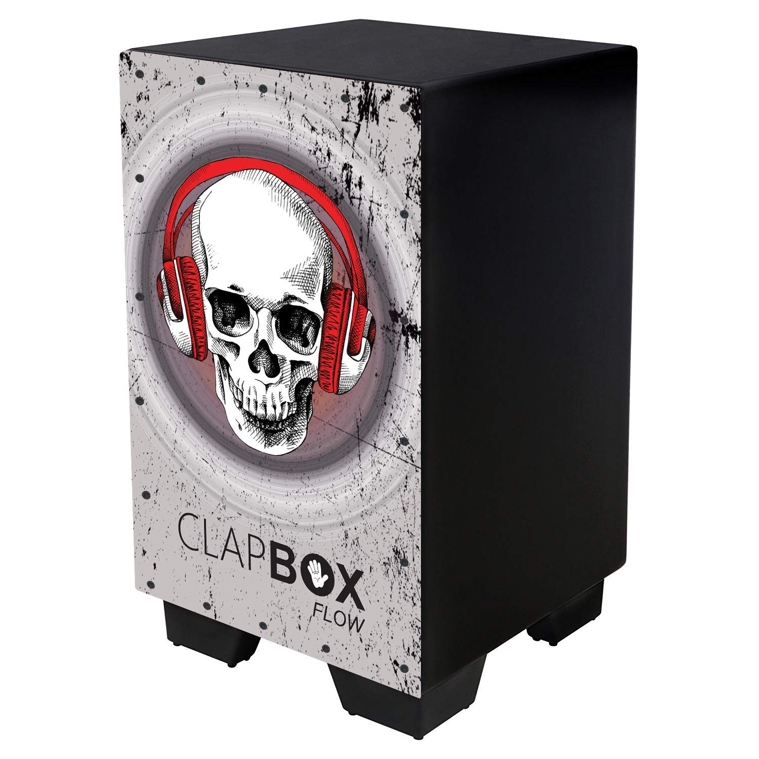Clapbox Flow Graphic Cajon CBFLW8, Walnut wood (H:50 W:30 L:30)  3 Internal Snares, Black (Skull)