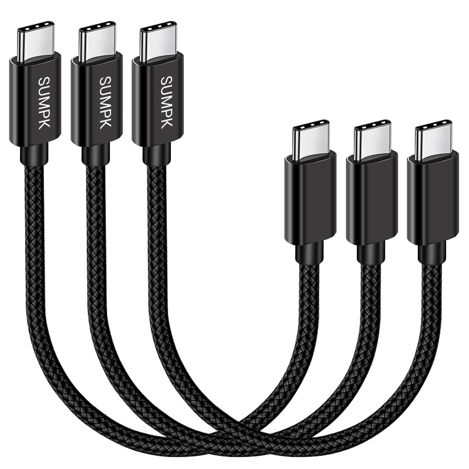 SUMPK USB C to USB C Cable Short, 8 inch(20cm), 3 Packs, 60W Fast Charging