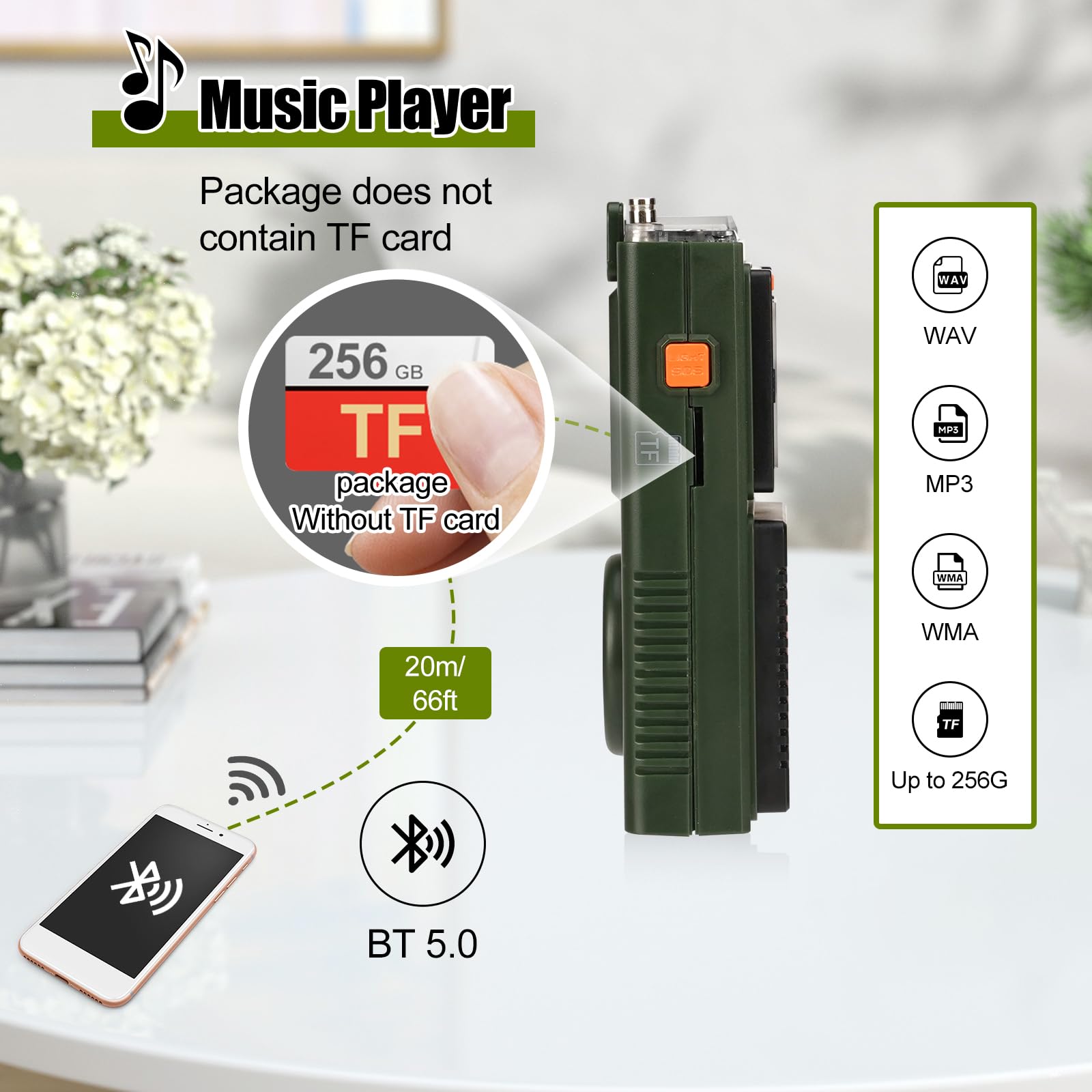 Retekess Tr111 Shortwave Radio, Pocket Radio With Bluetooth, Am Fm Sw Vhf Wb Radio With App Control, Tf, Clock, Alarm, Sleep Timer, Sos, Flashlight