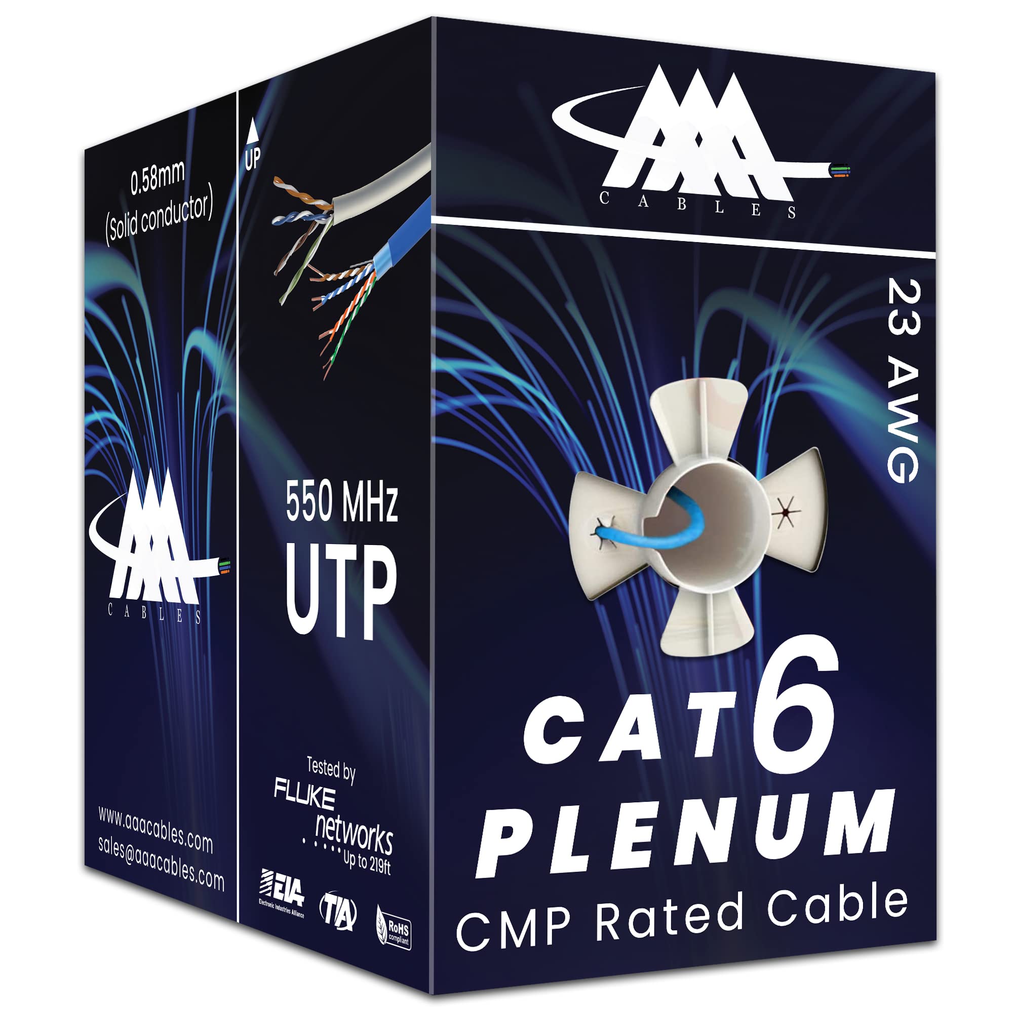 Aaa Cmp Cat6 Plenum Cable 1000Ft | Dsx 8000 Tested | 0.58Mm Solid Conductor | 23Awg Ethernet Plenum Cat 6 Cable | Utp Unshielded