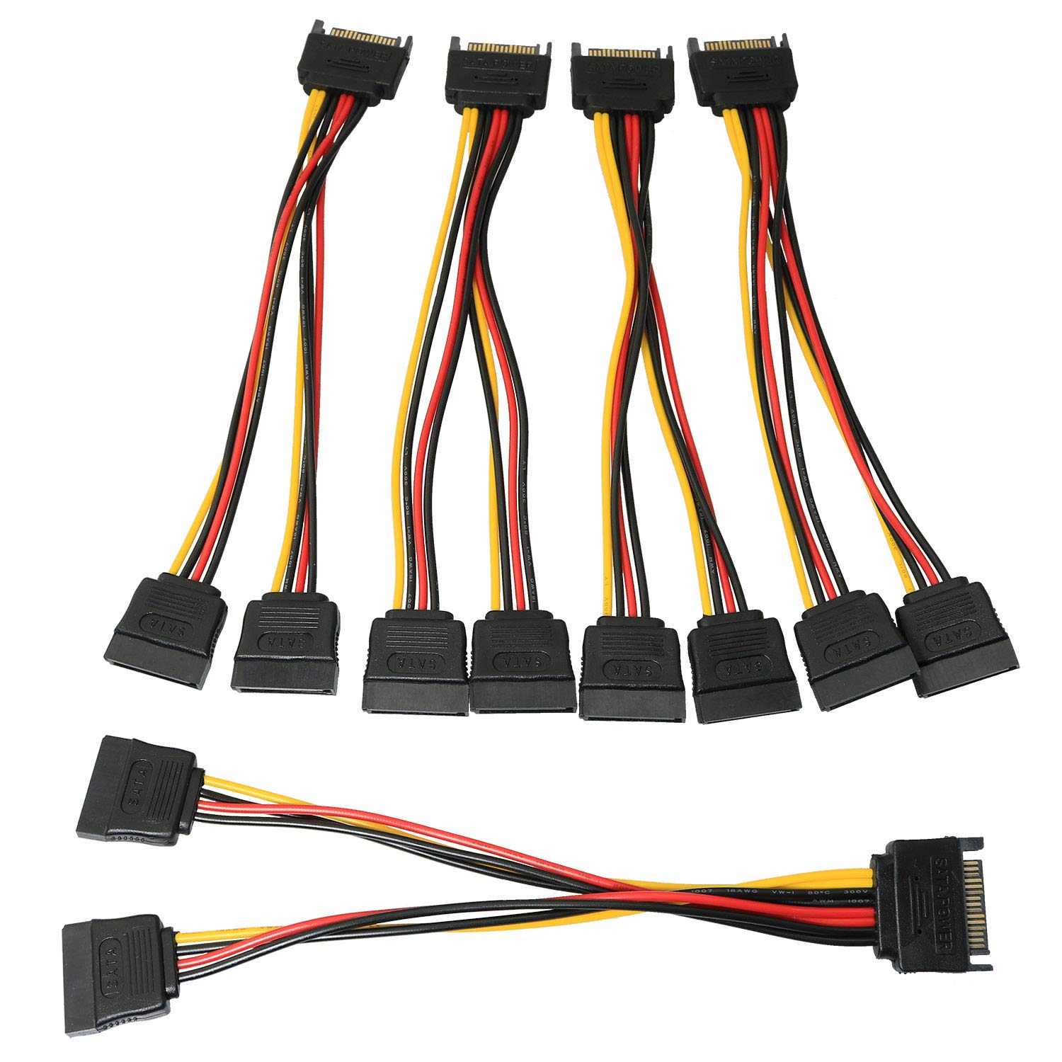 Longdex Sata Power Extension Cable 5Pcs 20Cm Sata Power 15 Pin Male To 2 X 15P Female Y Splitter Cable Adapter