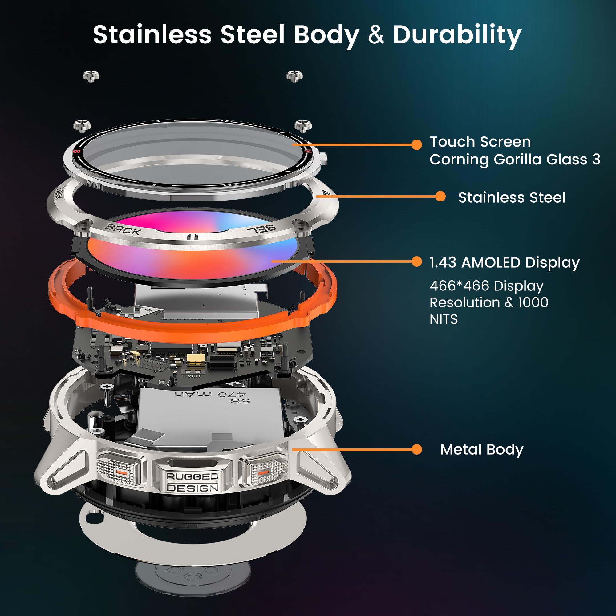 Kospet Tank T3 Ultra Gps Smart Watch For Men-Pressure/Altitude/Compass, Extra-Large Battery, Stainless Steel Unibody Rugged Mili