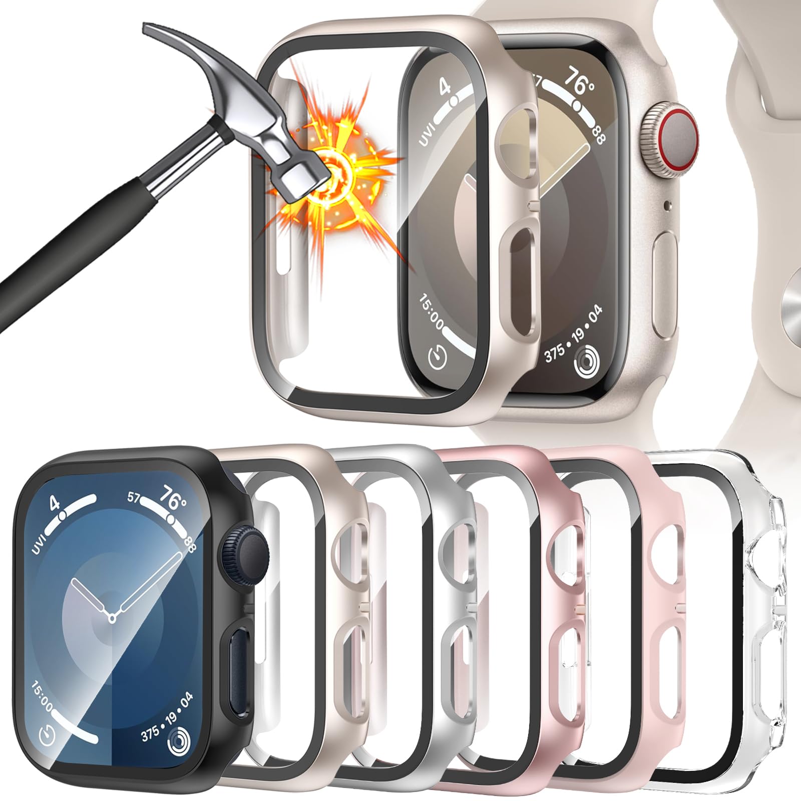 [6 Pack] Case for Apple Watch SE 3/SE 2nd Gen Series 6 5 4 SE 44mm Screen Protector with Ultra-Thin Tempered Glass, Full Coverag