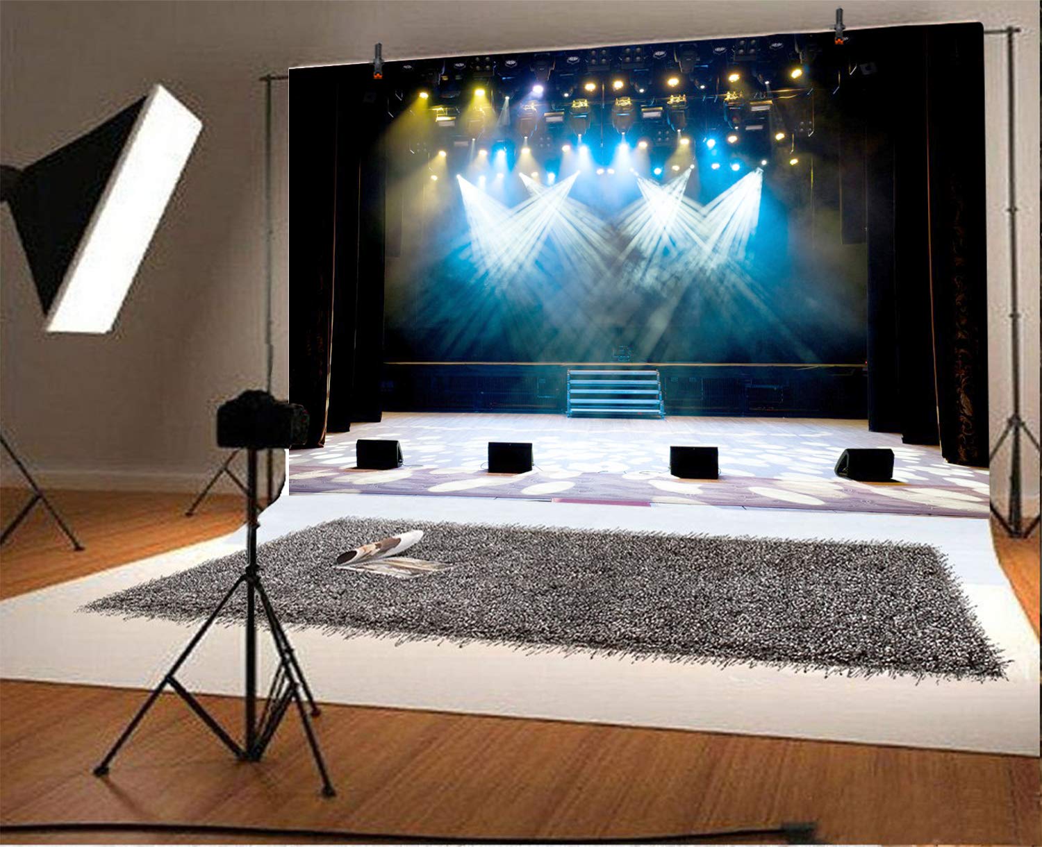 Leyiyi 5X3Ft Luxury Stage Spotlight Backdrop Concert Live Plateform Banner Vintage Curtain Celebrity Background Drama Music Show