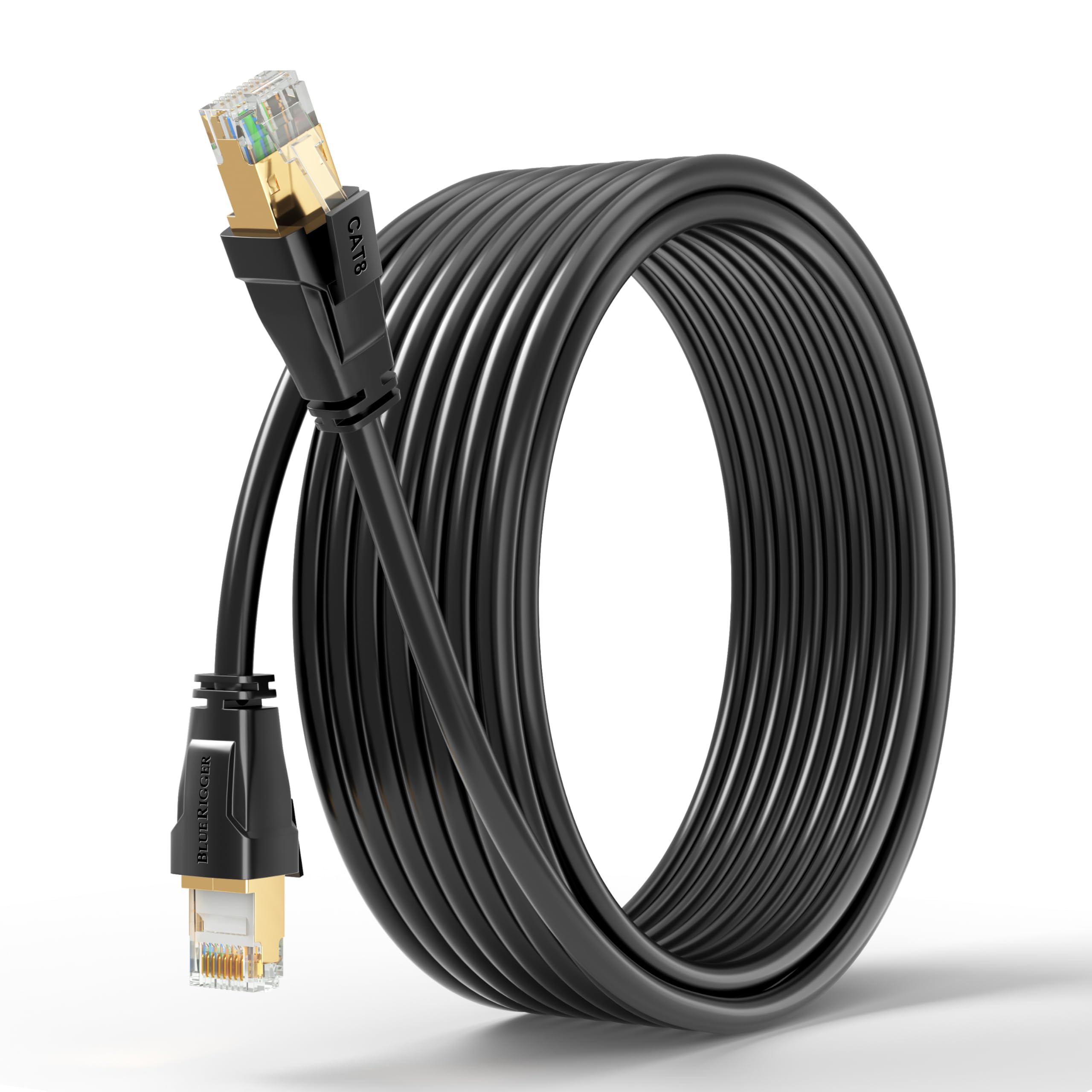 Bluerigger Cat 8 Outdoor Ethernet Cable   50Ft (Rj45, 40Gbps, 2000Mhz, Weatherproof, Uv Resistant Cat8 Internet Cable) High Spee