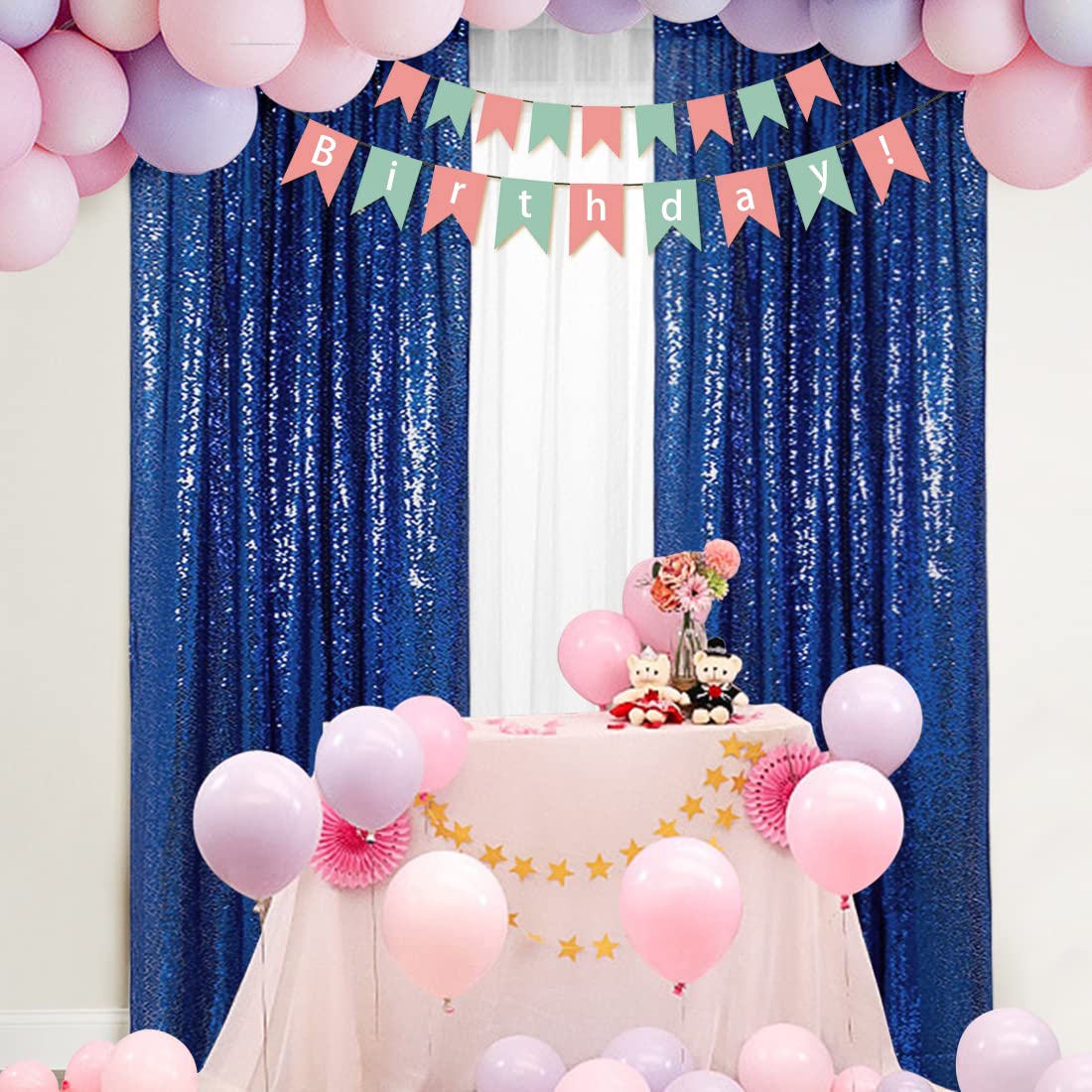 Partydelight Navy Blue 2Ft X 8Ft Sparkly Sequin Backdrop Curtains 2 Panels For Wedding Party Room Decorations