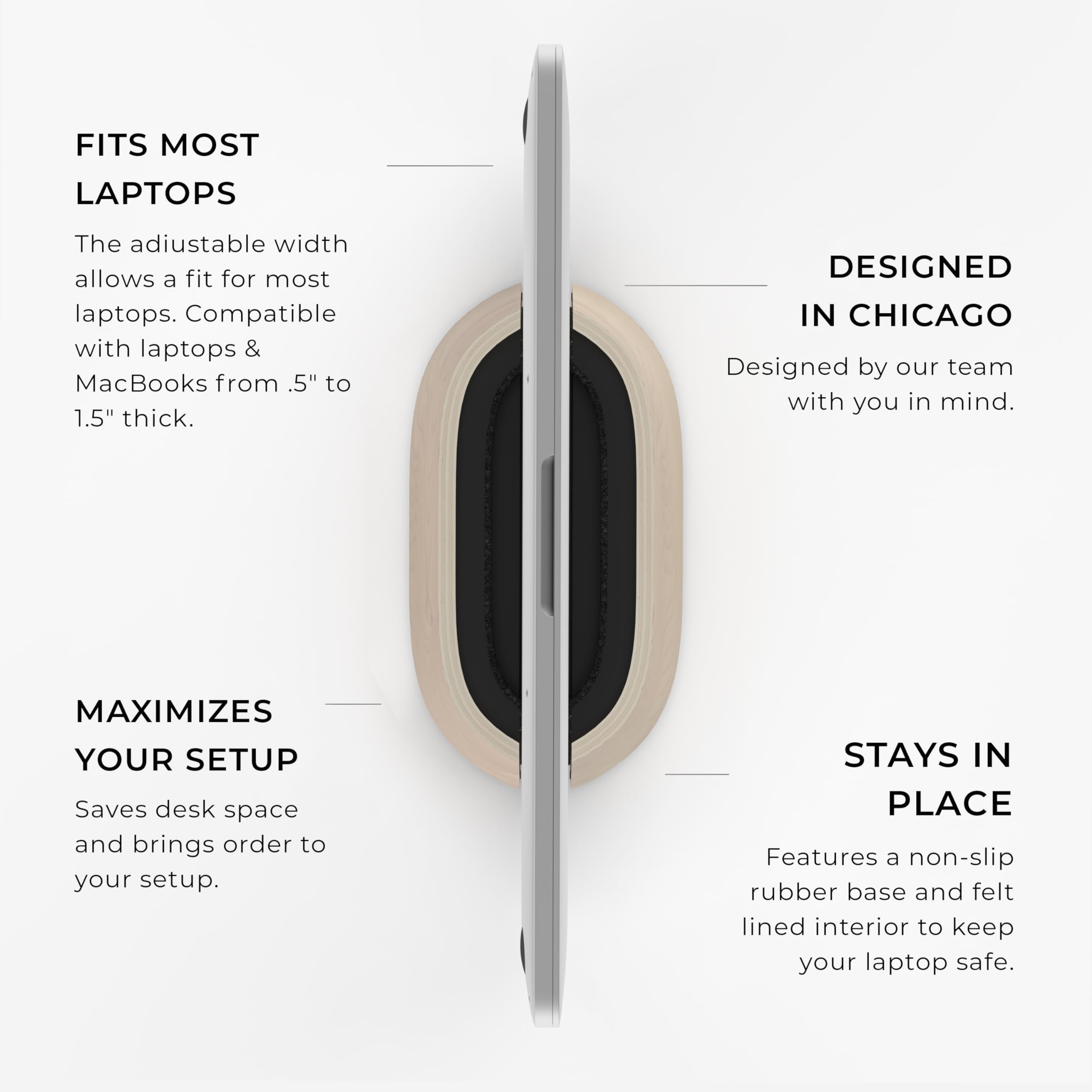 Humancentric Laptop Holder Vertical Laptop Stand   Adjustable Holder And Dock, Laptop Vertical Stand Fits Macbook Pro And Other Laptops .5' To 1.5', Upright Laptop Holder For Desk, Maple Wood