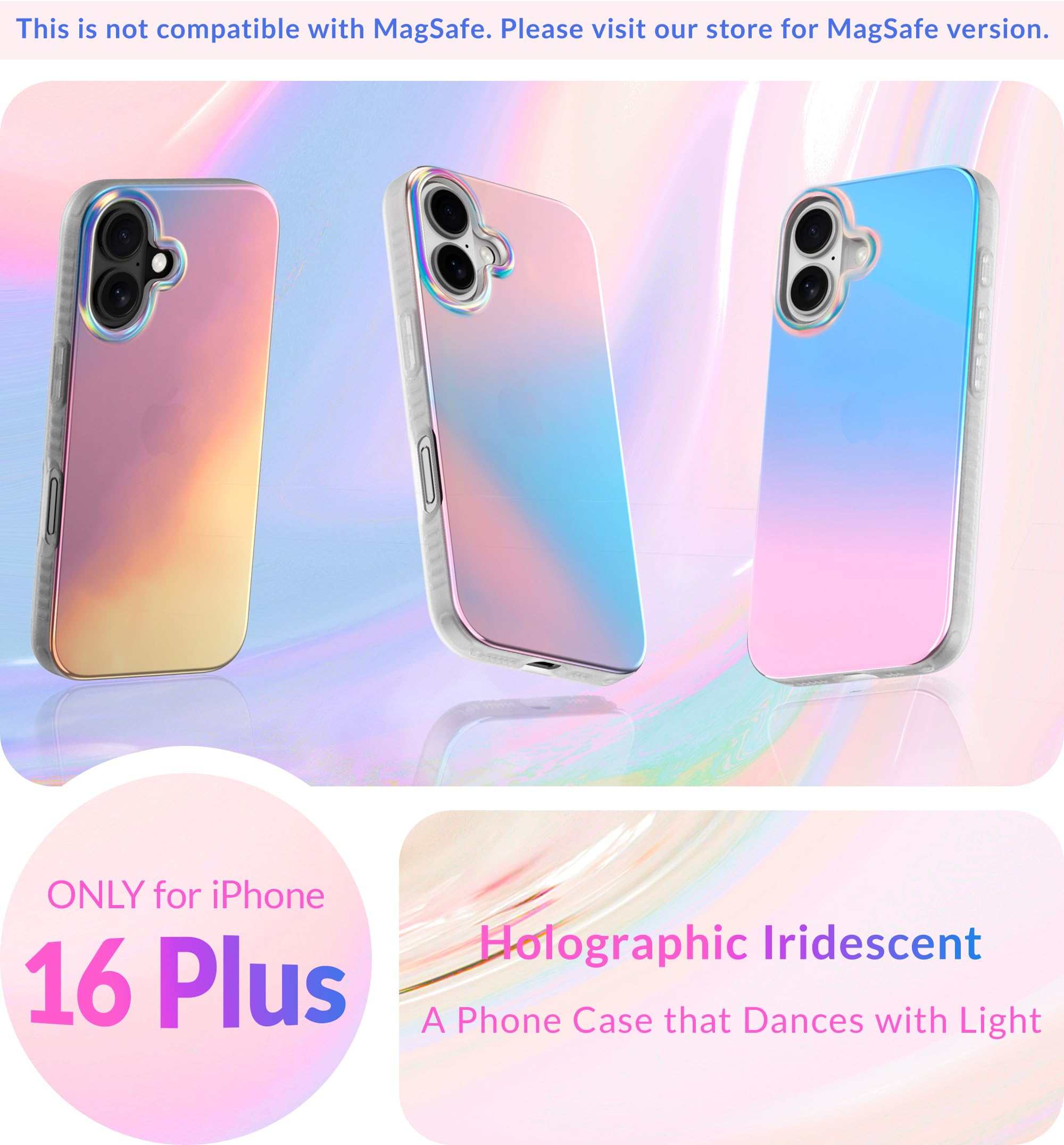 Lonli Hue   For Iphone 16 Plus Case   Holographic Iridescent Phone Case   Cute, Unique And Aesthetic Phone Cover   [360 Shock Ab