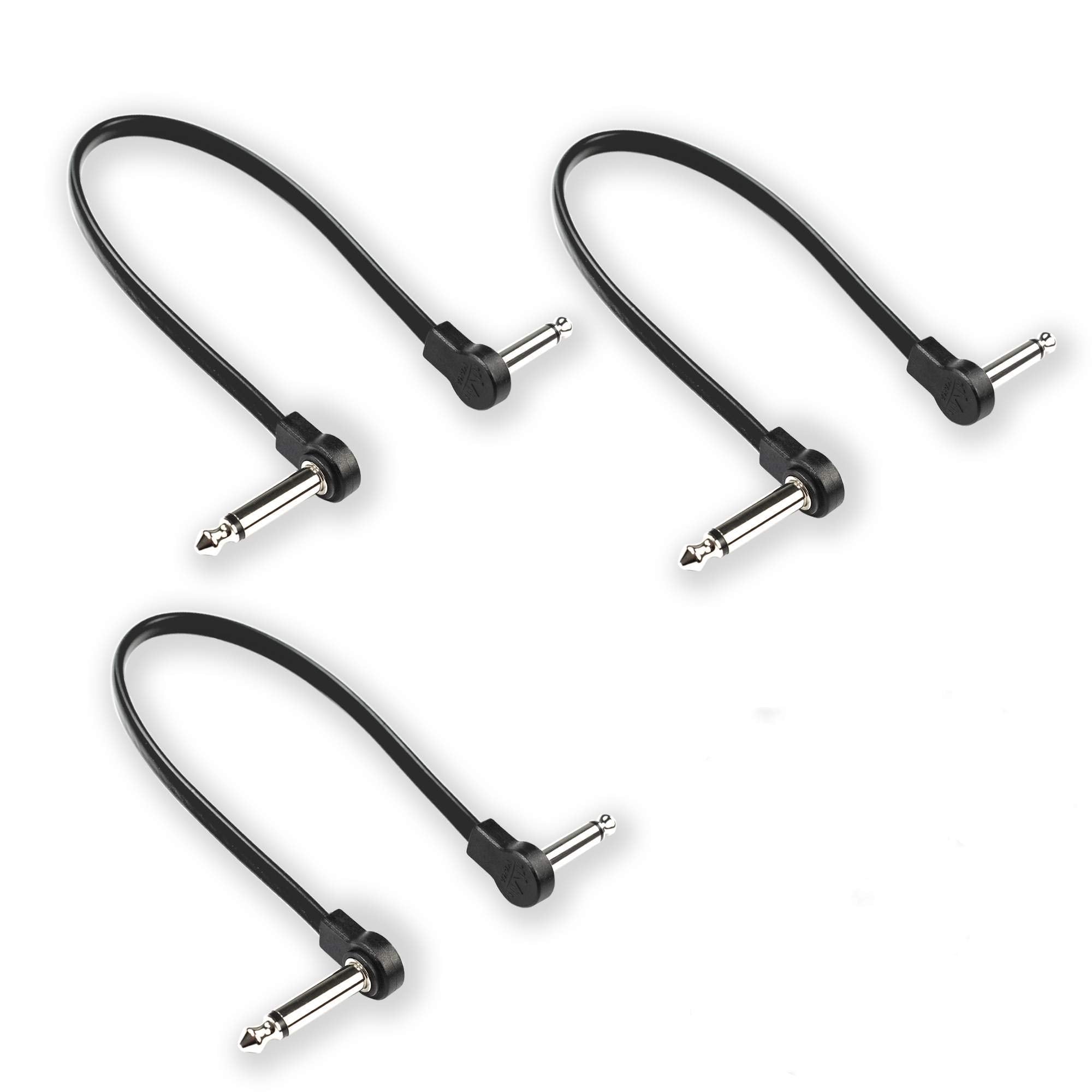 M Maka Flat Low Profile Guitar Patch Cable 12 Inch 1 Foot For Effects Pedals, 1/4 Inch Right Angle, Black, 3 Pack