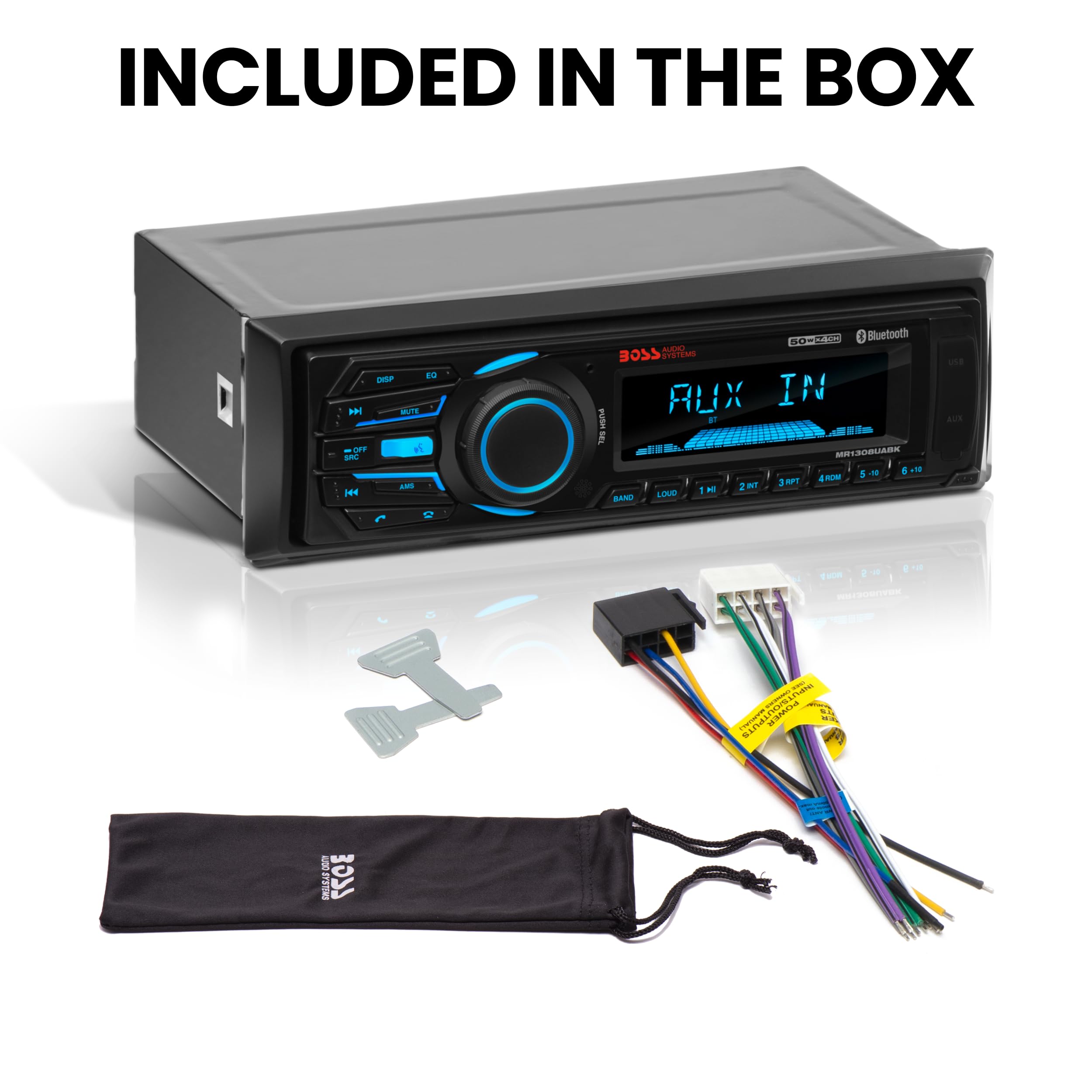 Boss Audio Systems Mr1308Uabk Single Din, Bluetooth, Mp3 Wma Usb Sd Am Fm Weather Proof Marine Stereo,     No Cd Dvd, Detachable