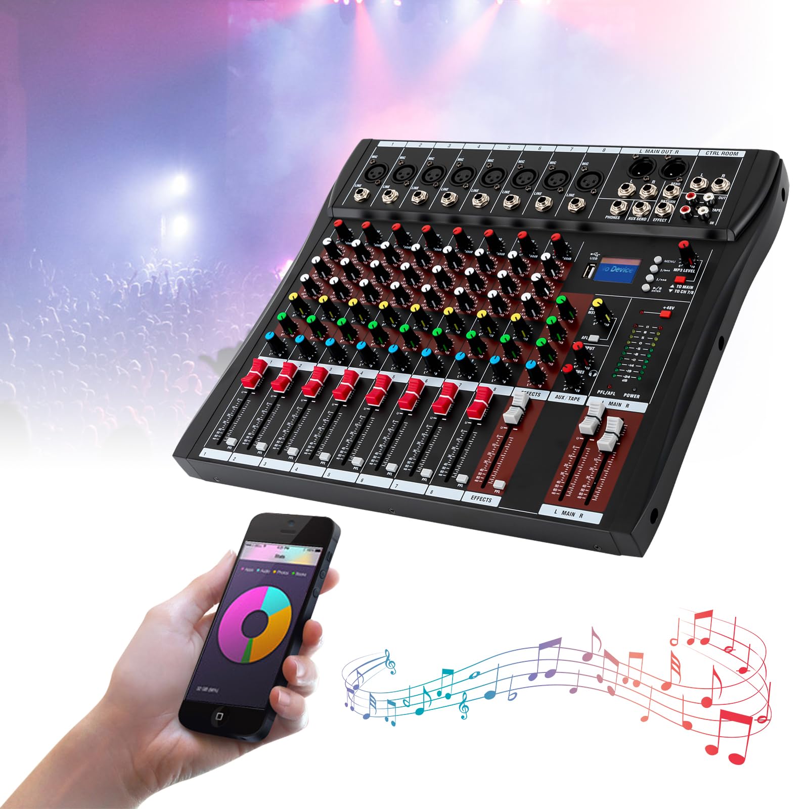 8 Channel Mixing Console Audio Mixer Bluetooth Studio Audio Mixer Sound Mixing Console Desk System Interface With Usb Drive For Pc Recording Ac 110V