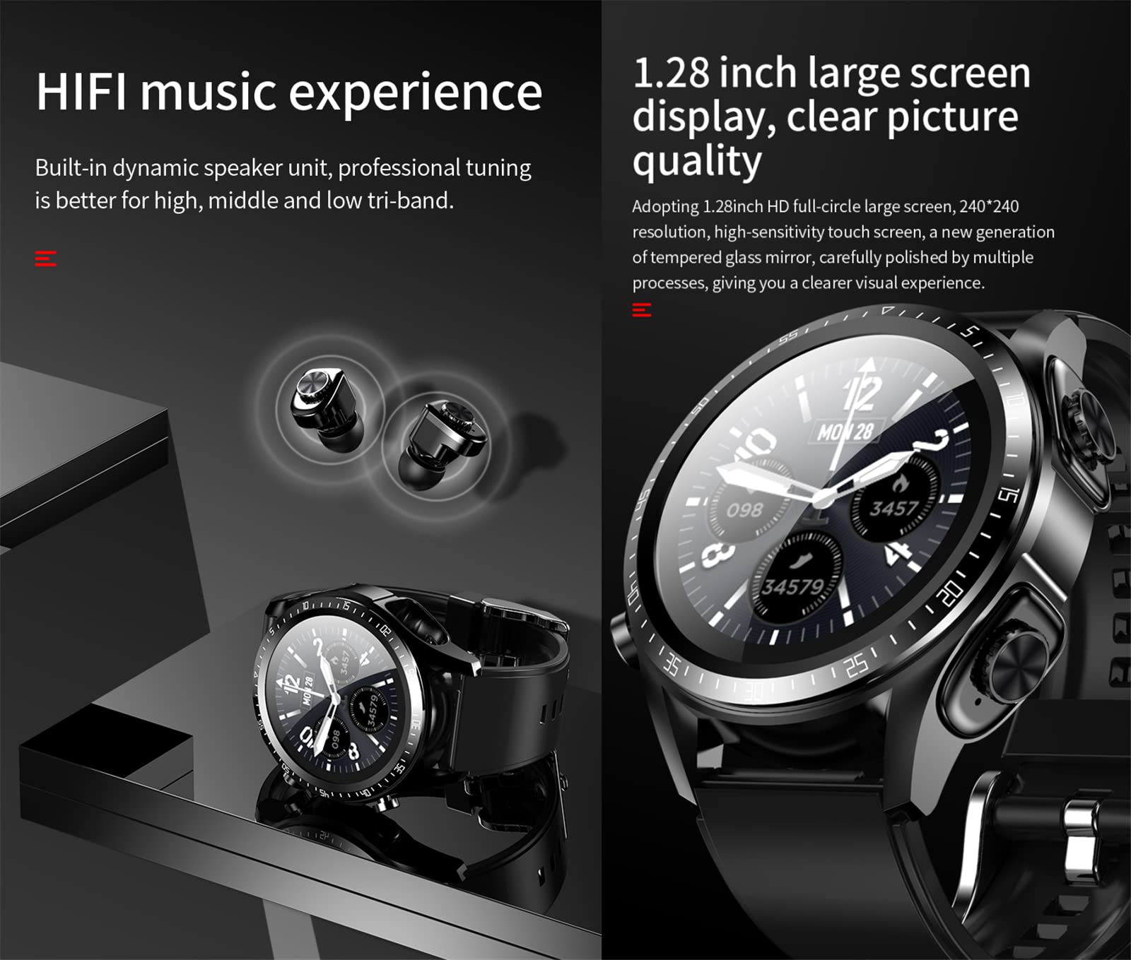 Tuanzi Jm03 2 In 1 Smart Watch With Earbuds 1.28'' Smartwatch Tws Hifi Stereo Wireless Headset Combo Bluetooth Phone Call For An