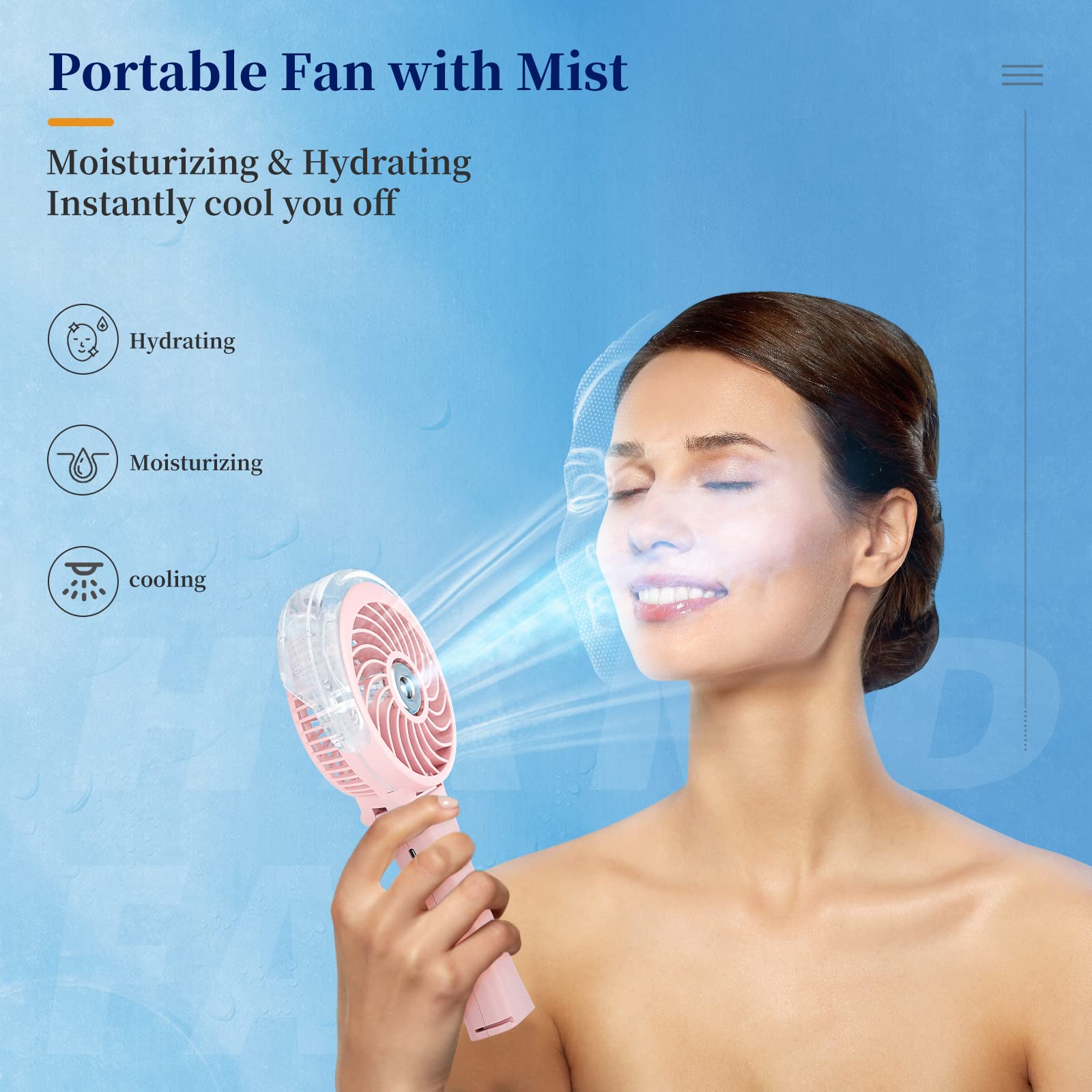 Handfan Handheld Misting Fan With 34Ml Water Tank, Portable Mister Fan Rechargeable, Battery Operated Spray Water Mist Fan, Mini