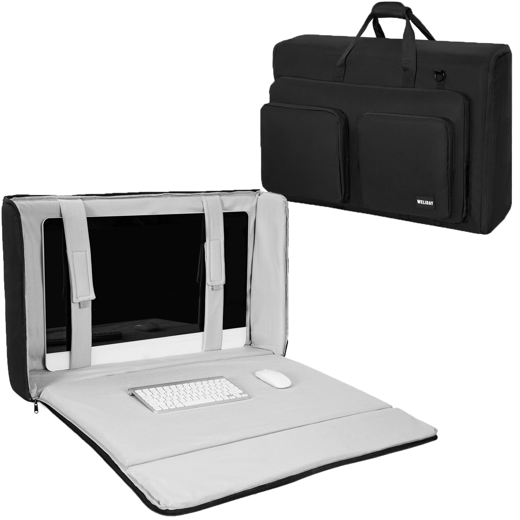 WELIDAY Monitor Carrying Case for 19-24 Screens, Padded Monitor Travel Bag, Multi-Pocket Protective Case for Moving, Storage & T