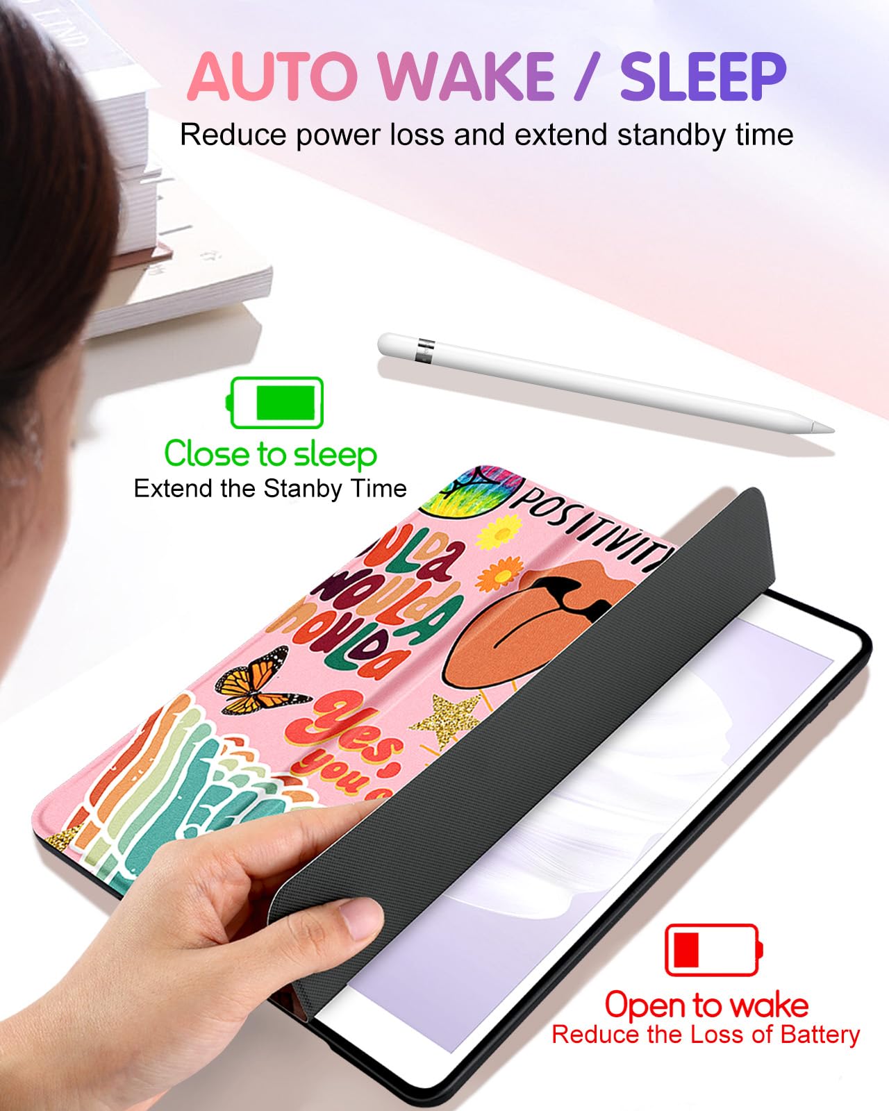Uppuppy For Ipad 9Th/8Th/7Th Generation Case 10.2 Inch Girls Cute Kids Women Folio Smart Cover Pencil Holder Quote Aesthetic Des