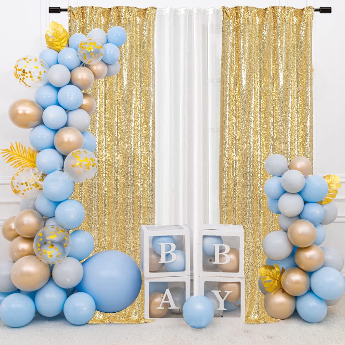 Squarepie Sequin Curtain 2 Panels 2Ft X 8Ft Gold Backdrop For Wedding Party Christmas