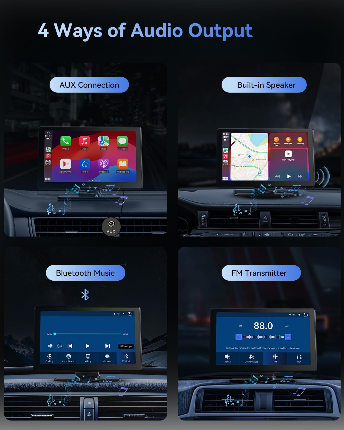 Portable Carplay Screen For Car, Vuddig 4K Dash Cam, Wireless Carplay Screen & Android Auto, 9'' Touchscreen Car Audio Receivers