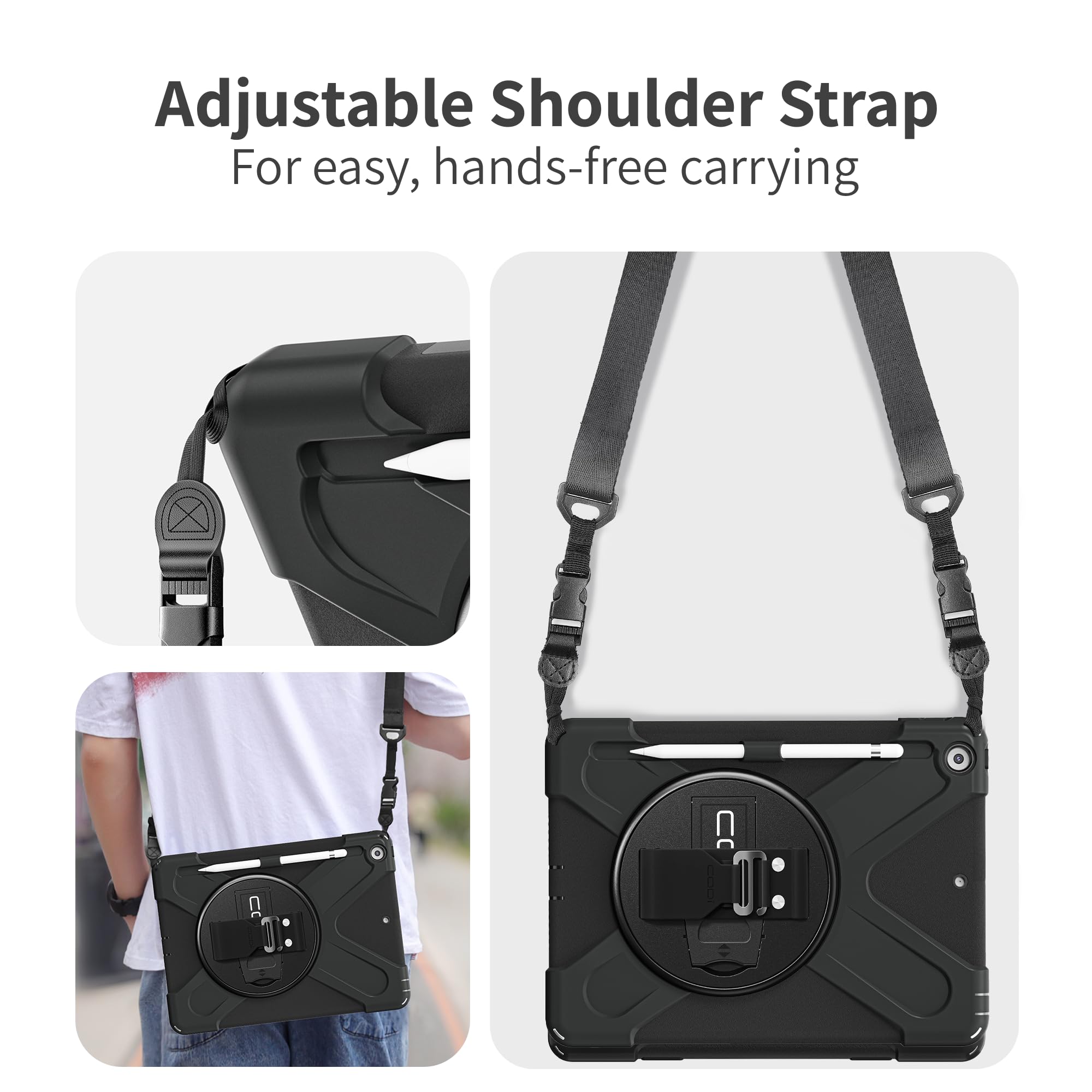 Codi Rugged Ipad 10.2 Case For 9Th, 8Th, 7Th Gen - Shockproof Protective Cover With Kickstand, Hand/Shoulder Strap, Screen Bumpe