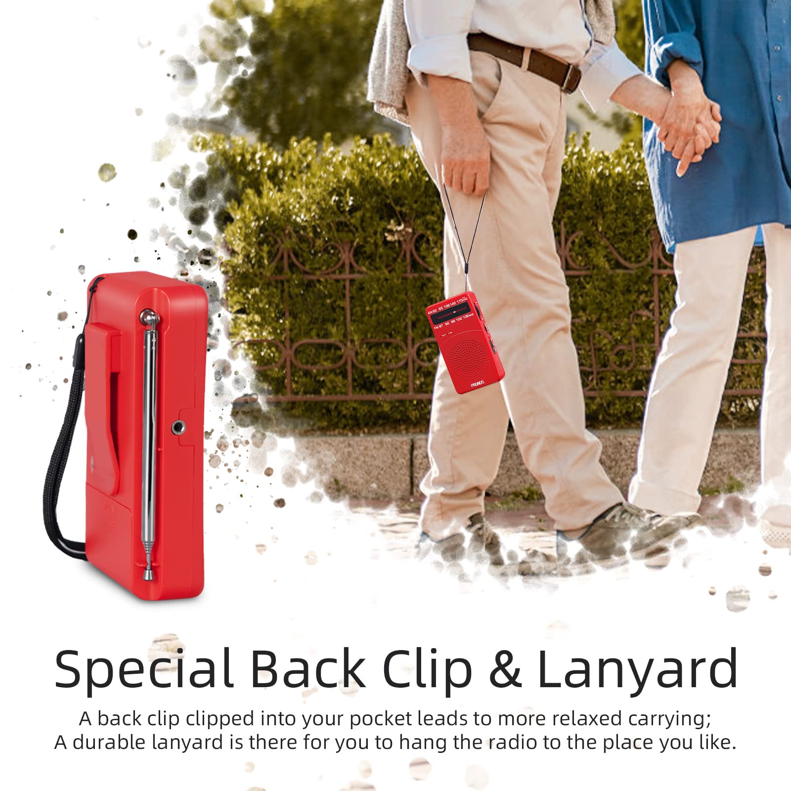 Prunus J 166 Small Transistor Radio   Am/Fm, Battery Operated With Tuning Light, Back Clip, Excellent Reception For Indoor & Outdoor & Emergency Use