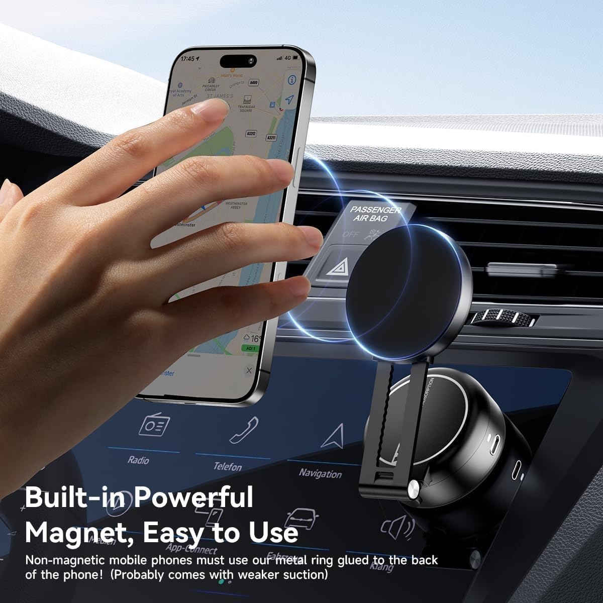 Electric Vacuum Magnetic Car Phone Mount,Vacuum Suction Car Phone Holder Hands-Free,Adjustable Foldable Magnetic Suction Cup Pho