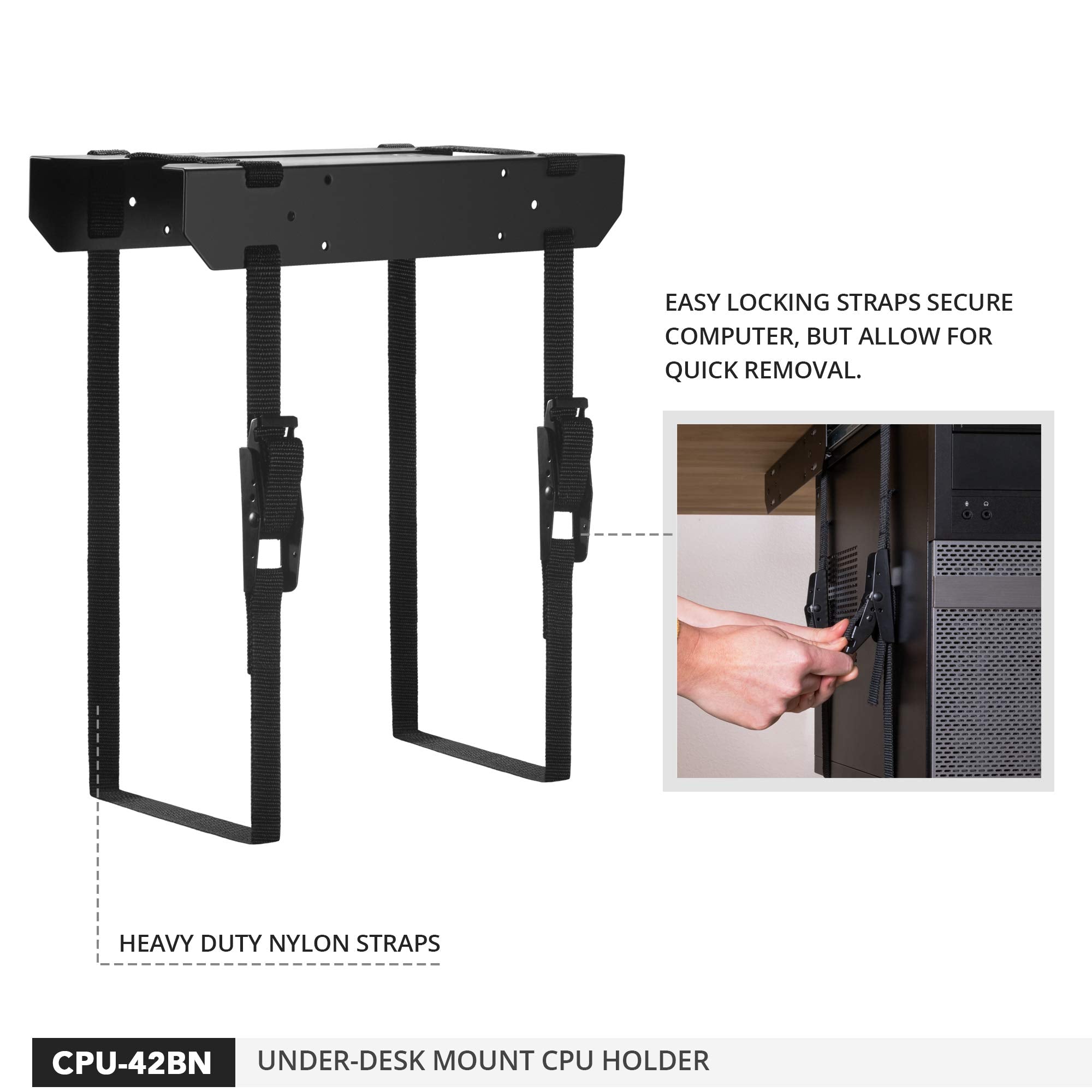 Penn Elcom Under Desk Computer Mount, Adjustable Straps Fit Up To 71 Inches   Pc Tower Holder