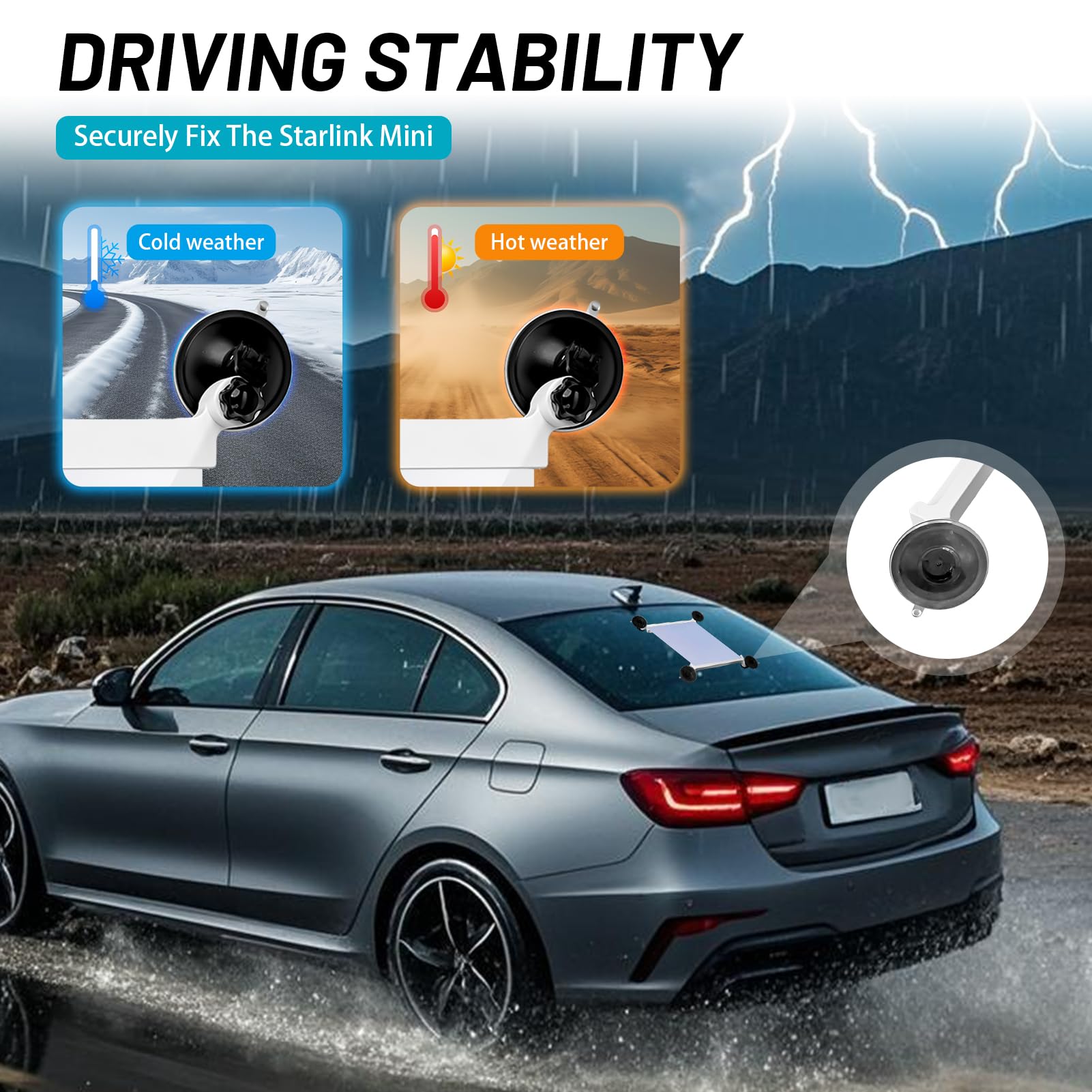 Starlink Mini Car Mounting Kit,Powerful Four Suction Cups Ensure Stable Signal Reception,Featuring A 9.84Ft Cable And Charger He