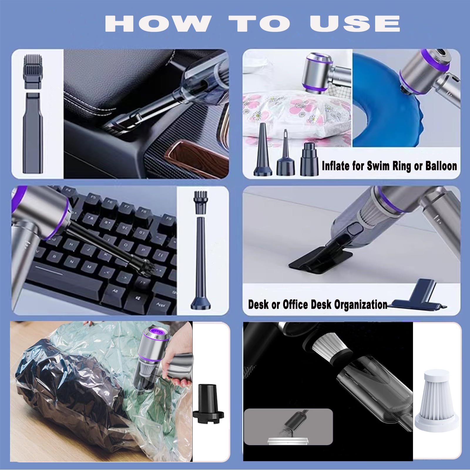 Airified Pro Car Vacuum, 3 In 1 New Pro V2 Portable 29000 Pa Suction Air Blower/Car Vacuum, Rechargeable High Power Cordless Vac