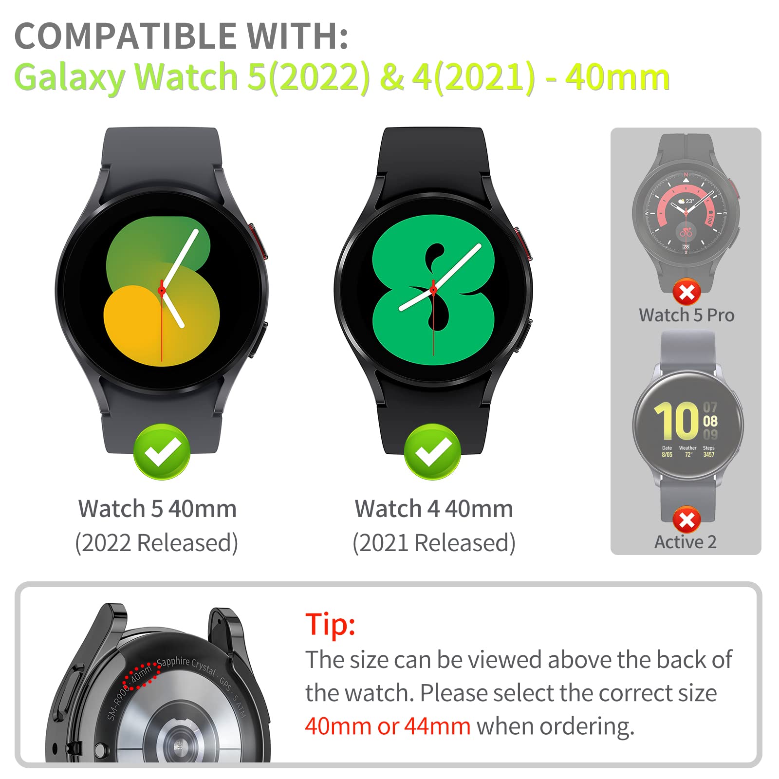 [2Pack] Richone Compatible With Samsung Galaxy Watch 5/Galaxy Watch 4 40Mm 44Mm Screen Protector Case, Full Protection Cover Sof