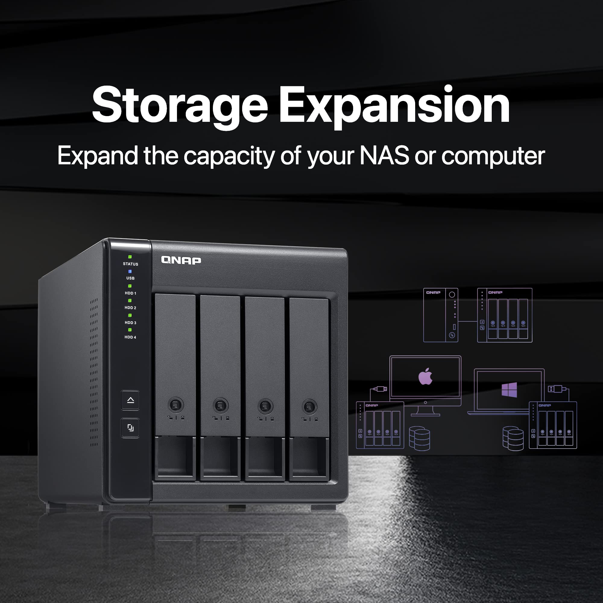QNAP TR 004 44WD US 4 Bay DAS (USB Type C) with 12TB Storage Capacity, Preconfigured RAID 5 WD Red Plus HDD Bundle