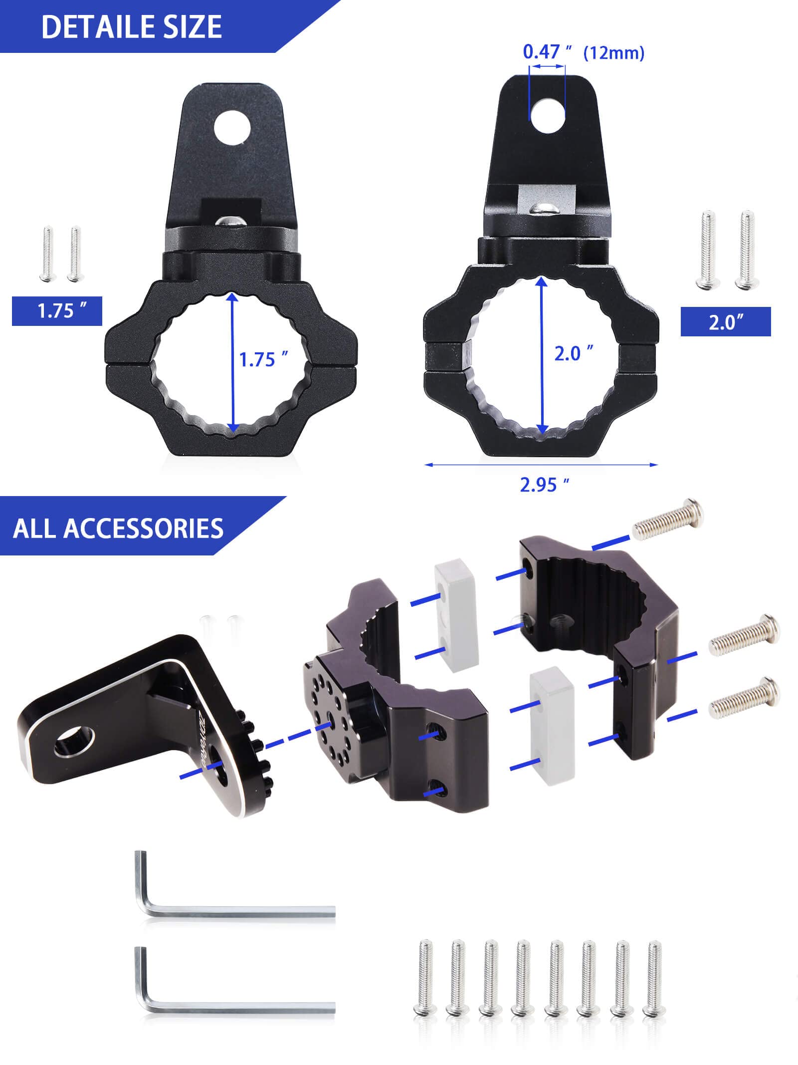 Zidiyoruo Utv Whip Light Mount - Easy To Install On 1.75 To 2 Roll Bar, Aluminum Alloy Mounting Bracket, 360 Adjustable Design F