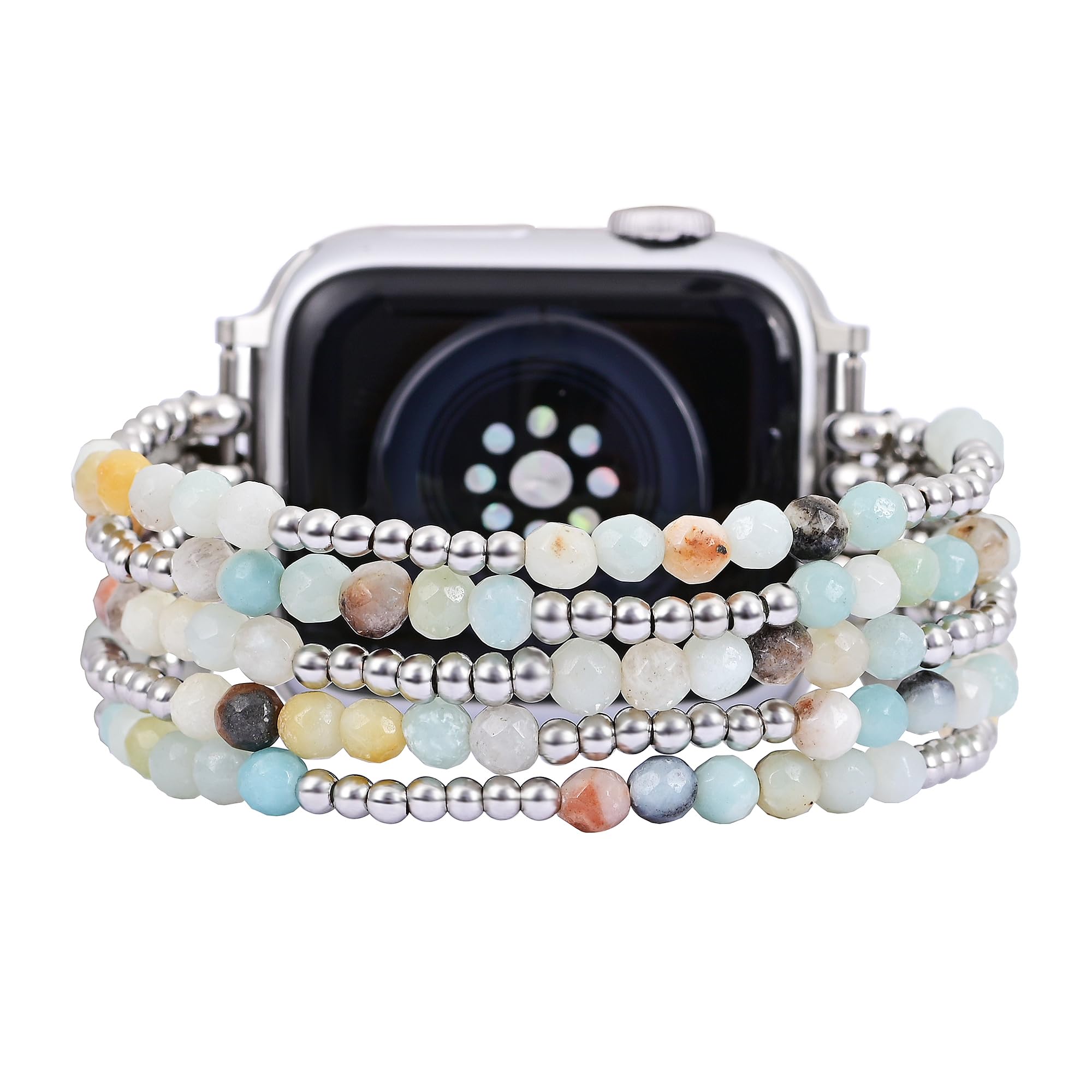 Cape Diablo Smart Watch Band For Women - Handmade Gemstone Strap - Compatible With 38Mm-45Mm Apple Faces (Amazonite Brilliance,