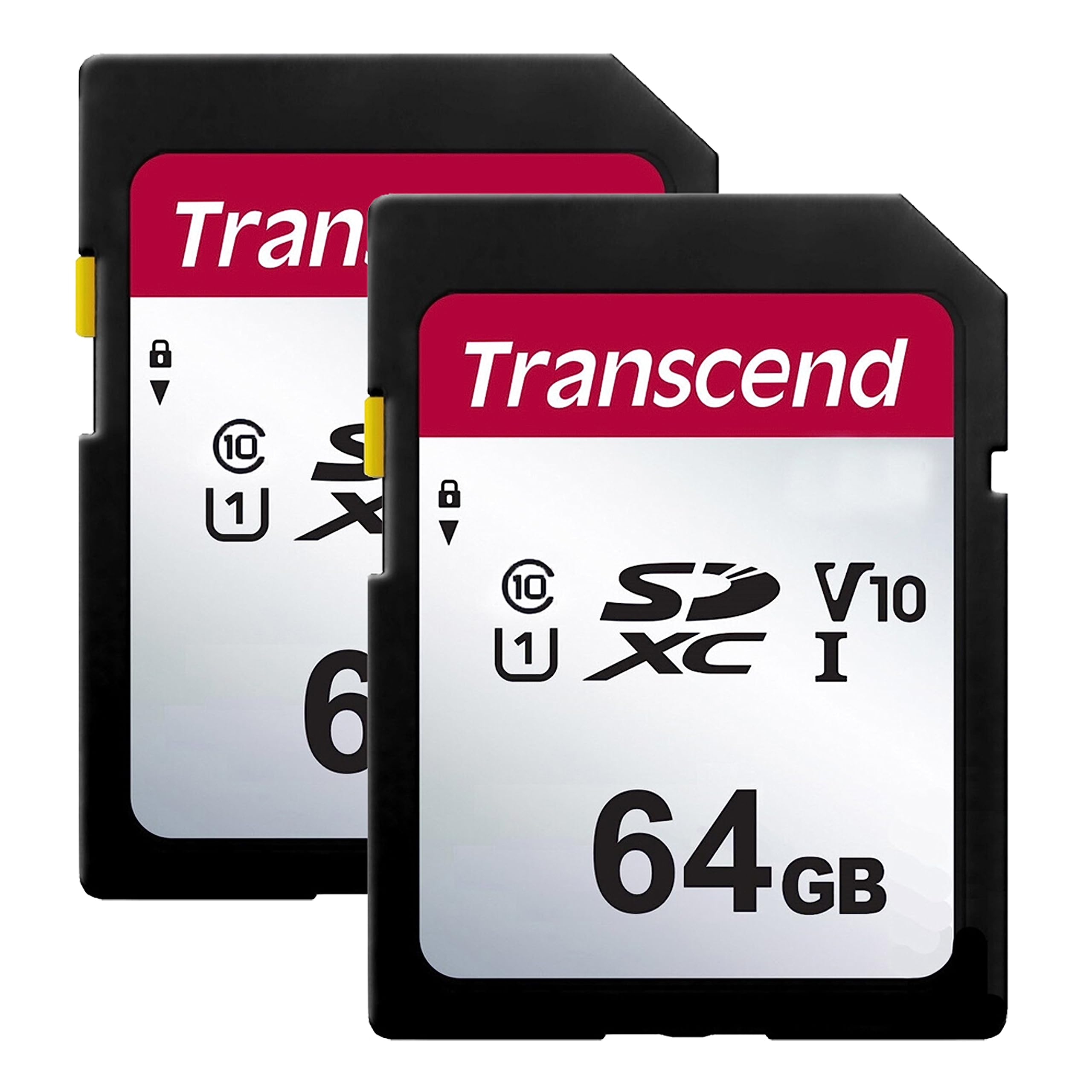 Transcend 64GB Secure Digital SDXC UHS I Memory Card, Compatible with Canon PowerShot SX170 is Digital Camera   Class 10, U1, 100MB/s, 300 Series   Pack of 2
