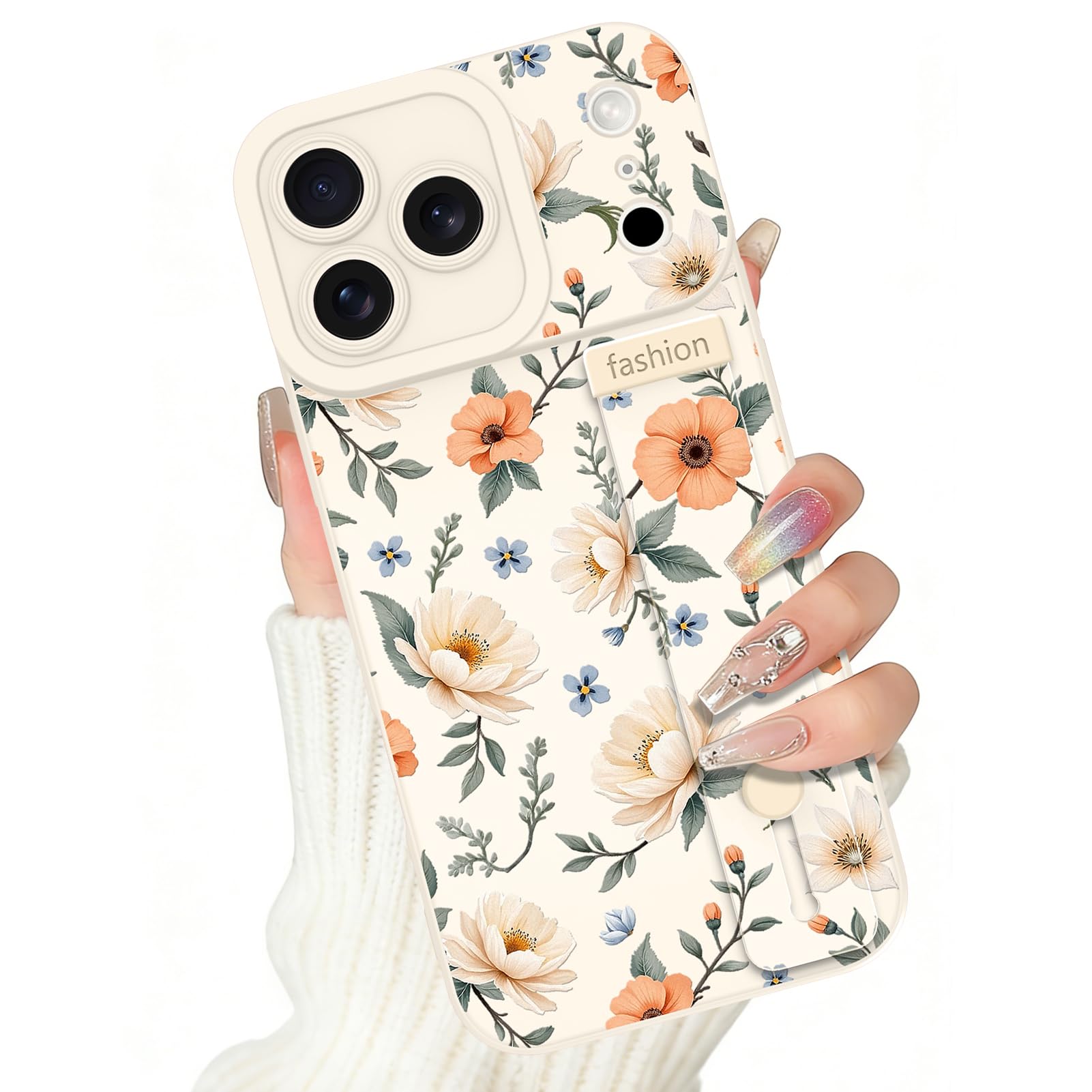 ZIYE for iPhone 17 Pro Max Case with Adjustable Wrist Strap Kickstand, Cute Flower Floral Pattern, Slim Shockproof Protective Co