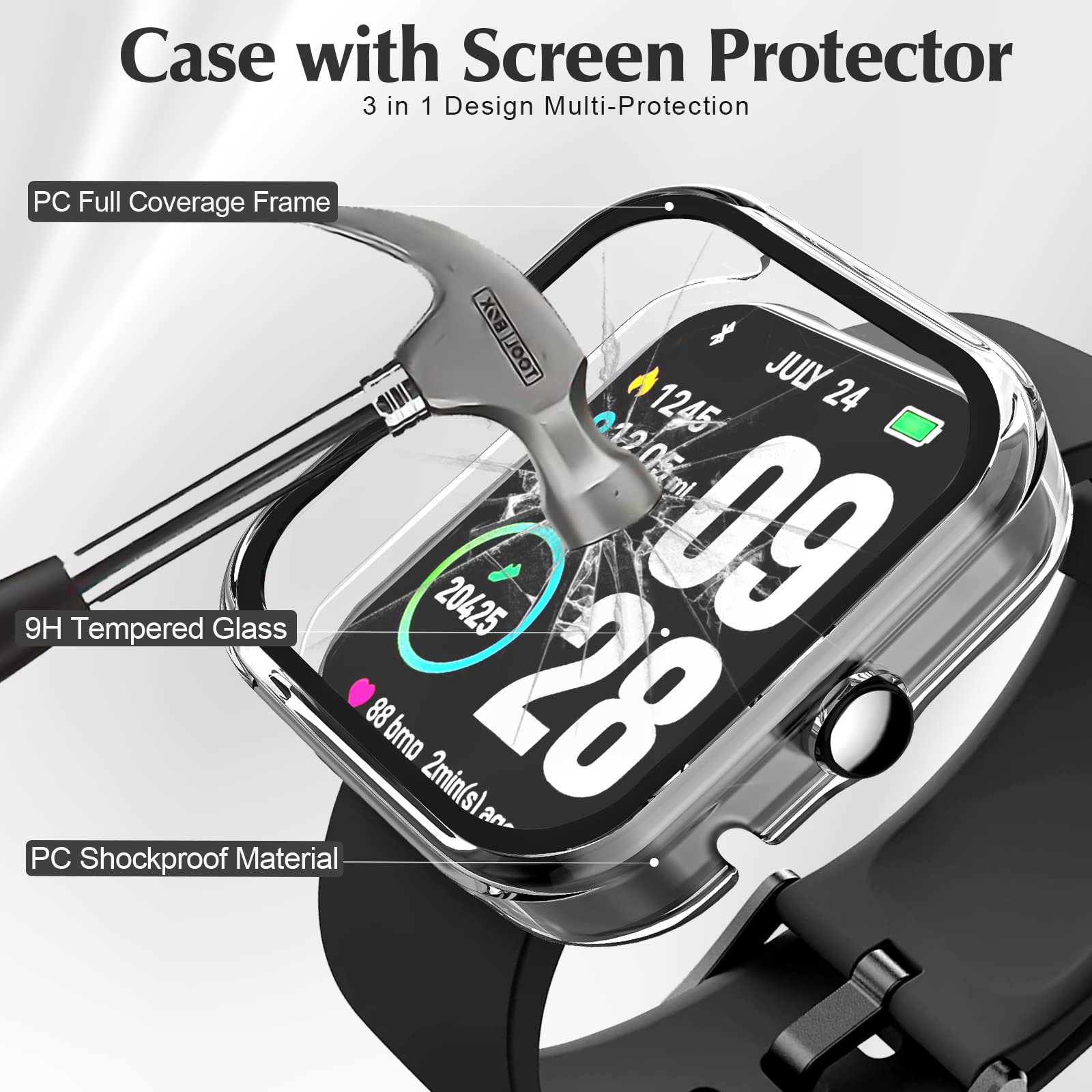2 Pack Polyjoy Screen Protector Case Compatible With Tozo S2 44Mm Smartwatch, Hard Pc Protective Bumper Case Cover For Tozo S2 1