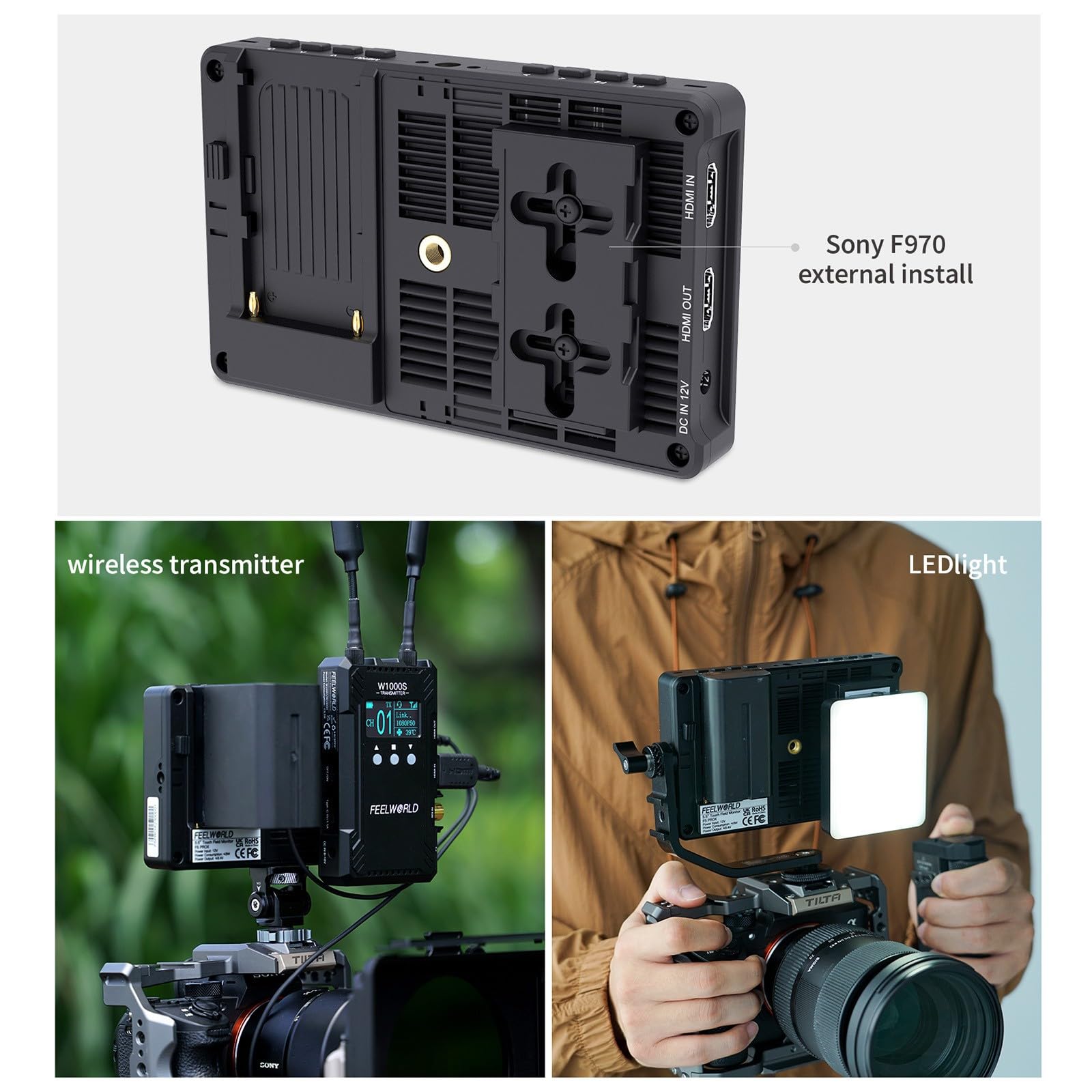 Feelworld F6 Pro +Np F970 Battery, Charger, Storage Case Kit, 5.5 Inch 4K Hdmi Touch Screen On Camera Monitor 1600Nits High Brig