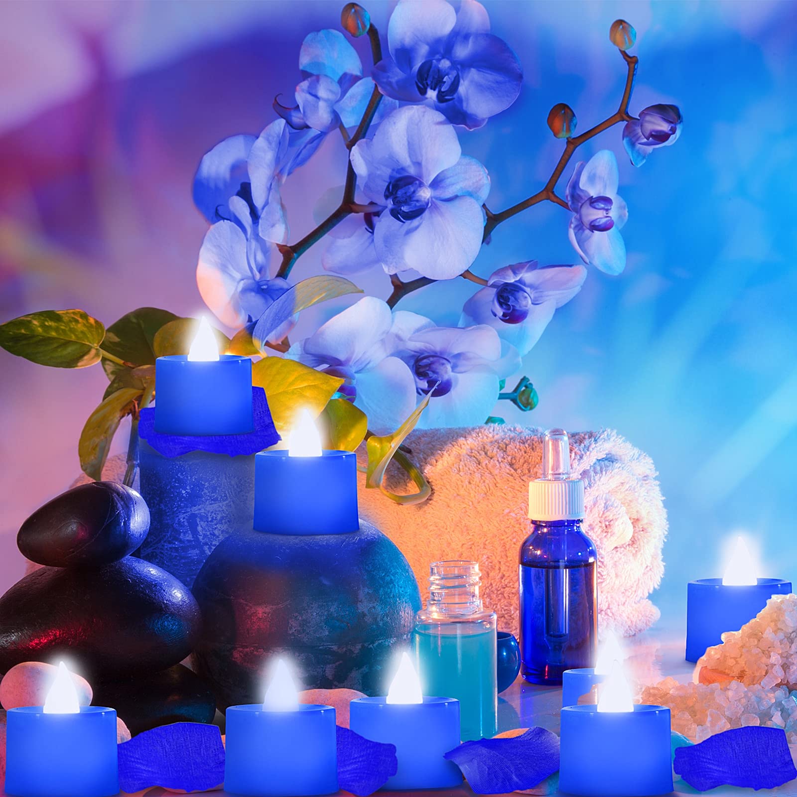 600 Pieces Artificial Rose Petals With 12 Pieces Led Tea Lights Candle Romantic Candle For Romantic Night Valentine'S Day Annive