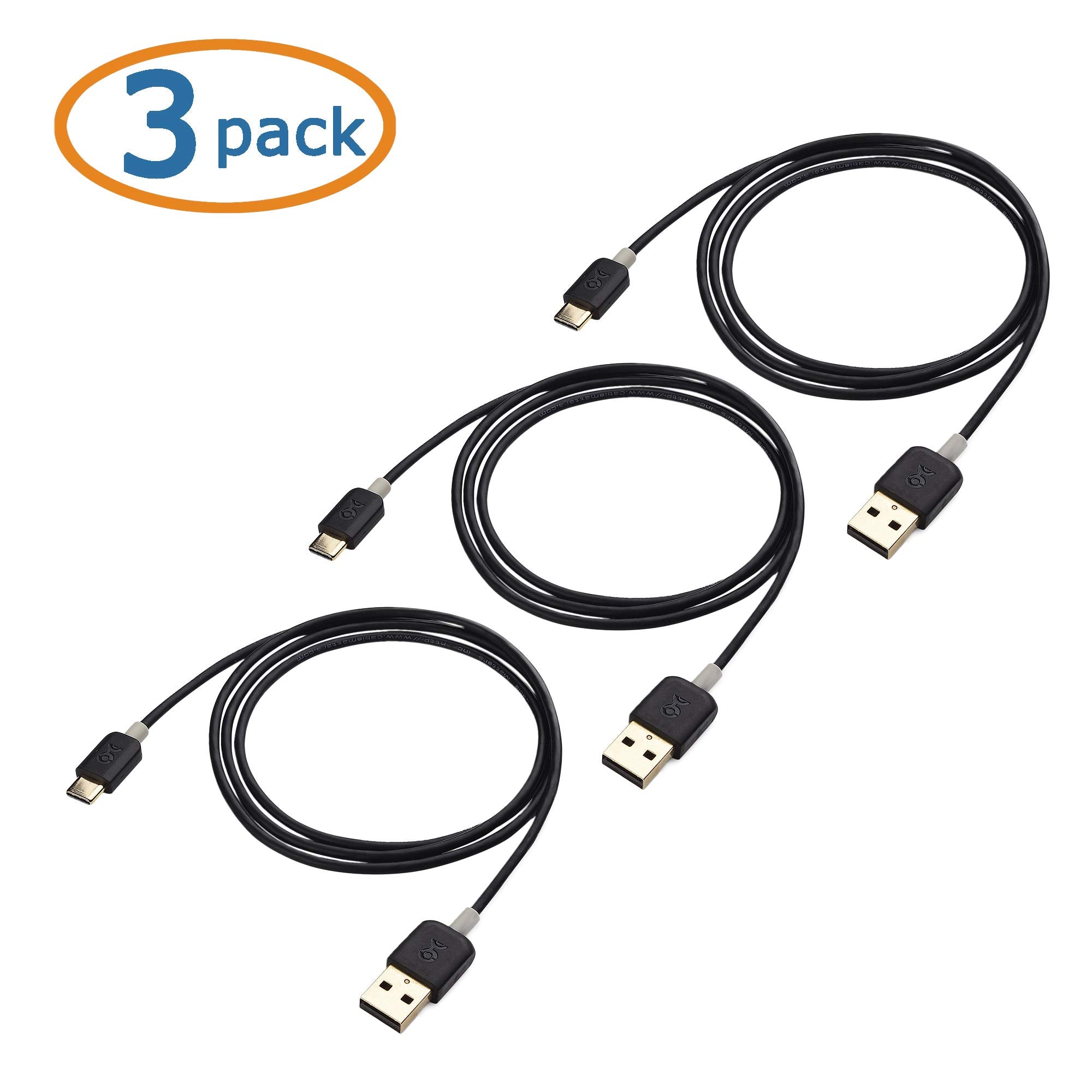 Cable Matters 3 Pack USB to USB C Charging Cable 3.3 ft with 3A Fast Charging in Black for iPhone 16/15, Samsung Galaxy S23 Ultra, S23, S22, Note 20, LG G8, Google Pixel 7a, iPad Pro, Nintendo Switch