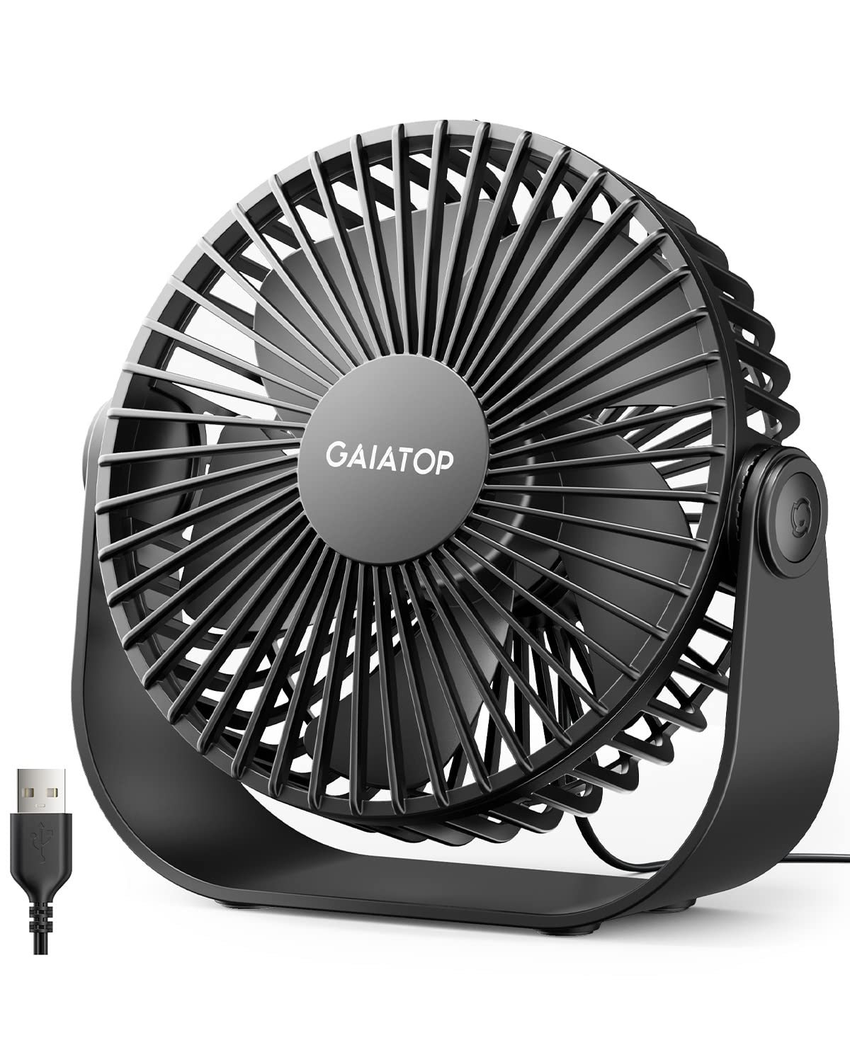 Gaiatop Usb Desk Fan, 3 Speeds With Strong Airflow, 5.5 Inch Quiet Small Portable Table Fan, 90 Rotate Personal Cooling Fan For