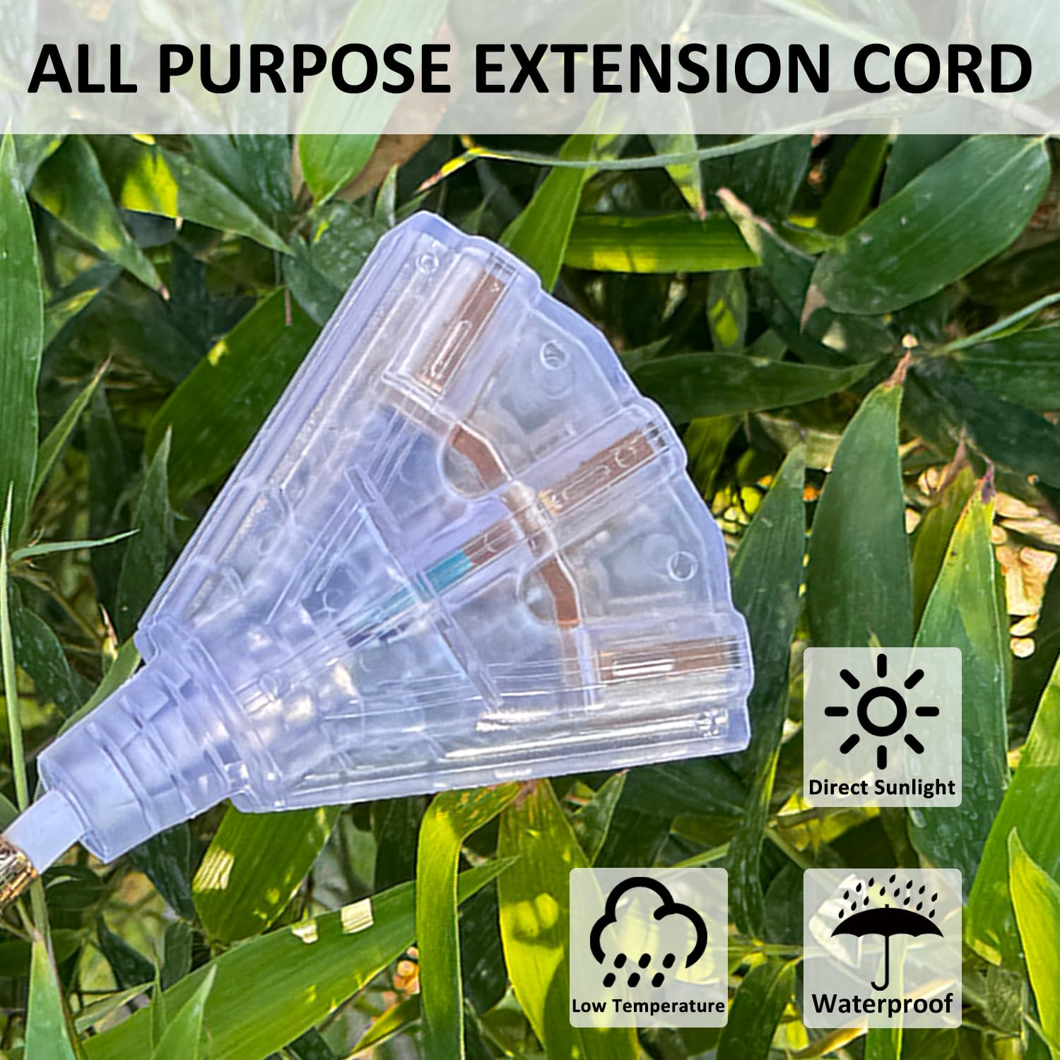 Yojoe 3 Outlets Indoor Outdoor Extension Cord With Lighted End, 3 Prong 15A Weatherproof Power Cord, 14 Gauge Heavy Duty 8 Ft Wh