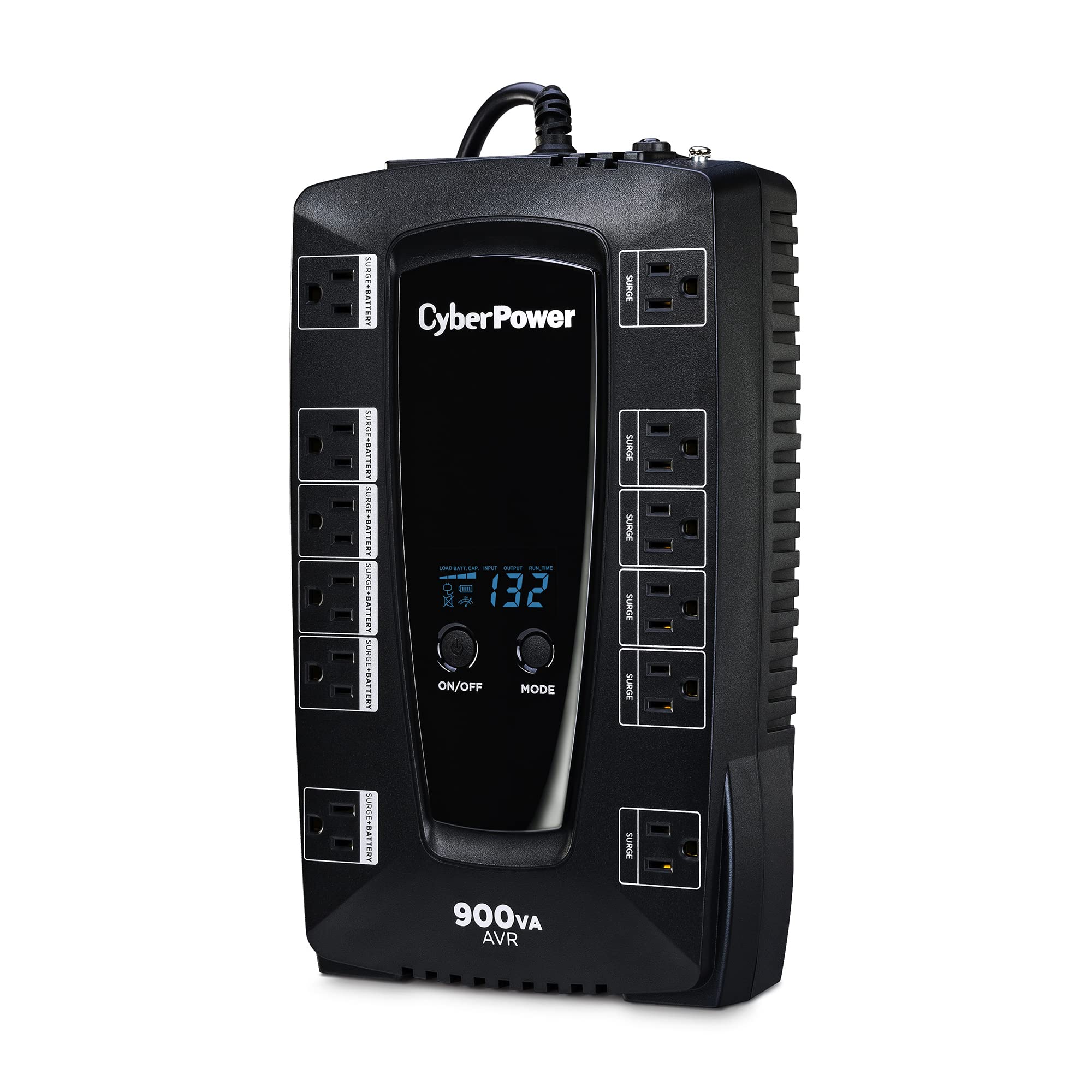 Cyberpower Avrg900Lcd Intelligent Lcd Ups System, 900Va/480W, 12 Outlets, Avr, Compact