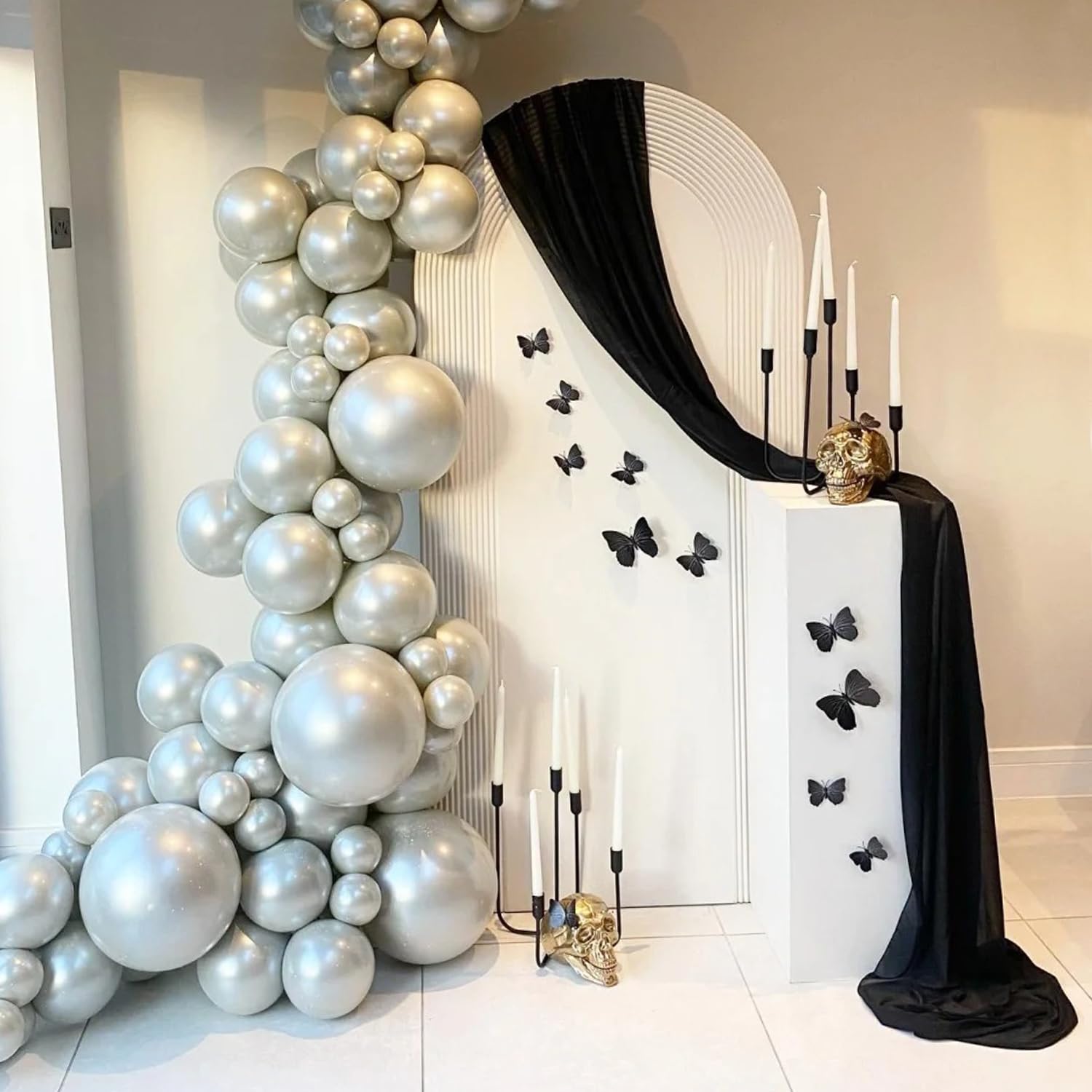 Wokceer Wedding Arch Draping 2 Panels 28.7 X 20Ft Black Sheer Fabric Backdrop For Ceremony, Birthday Party, Bridal Shower Decora