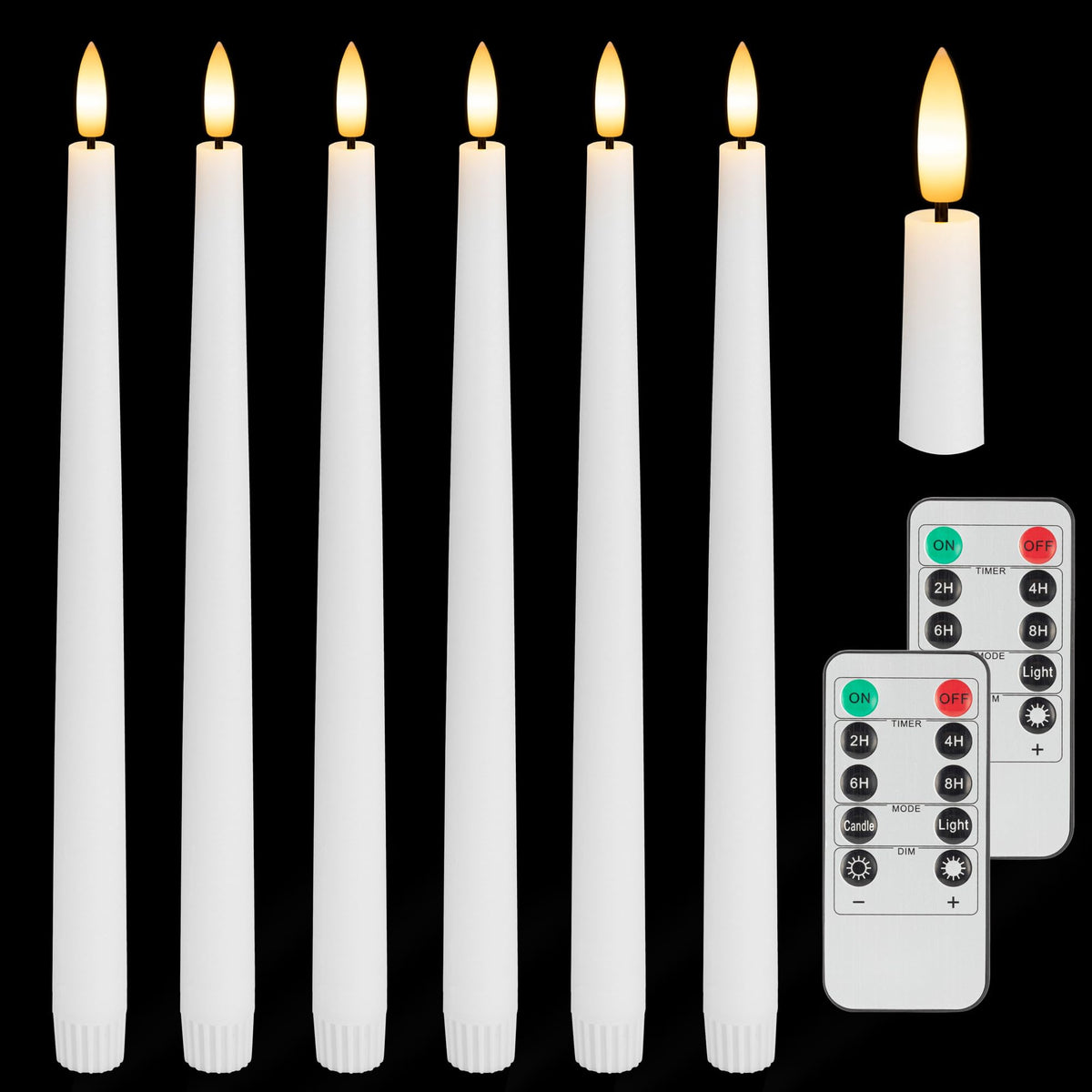 Afineth Flameless Taper Candles With 3D Wick, 11.4'' Real Wax Led Candles With Remote And Timer, 6 Pack Flickering Candlesticks 